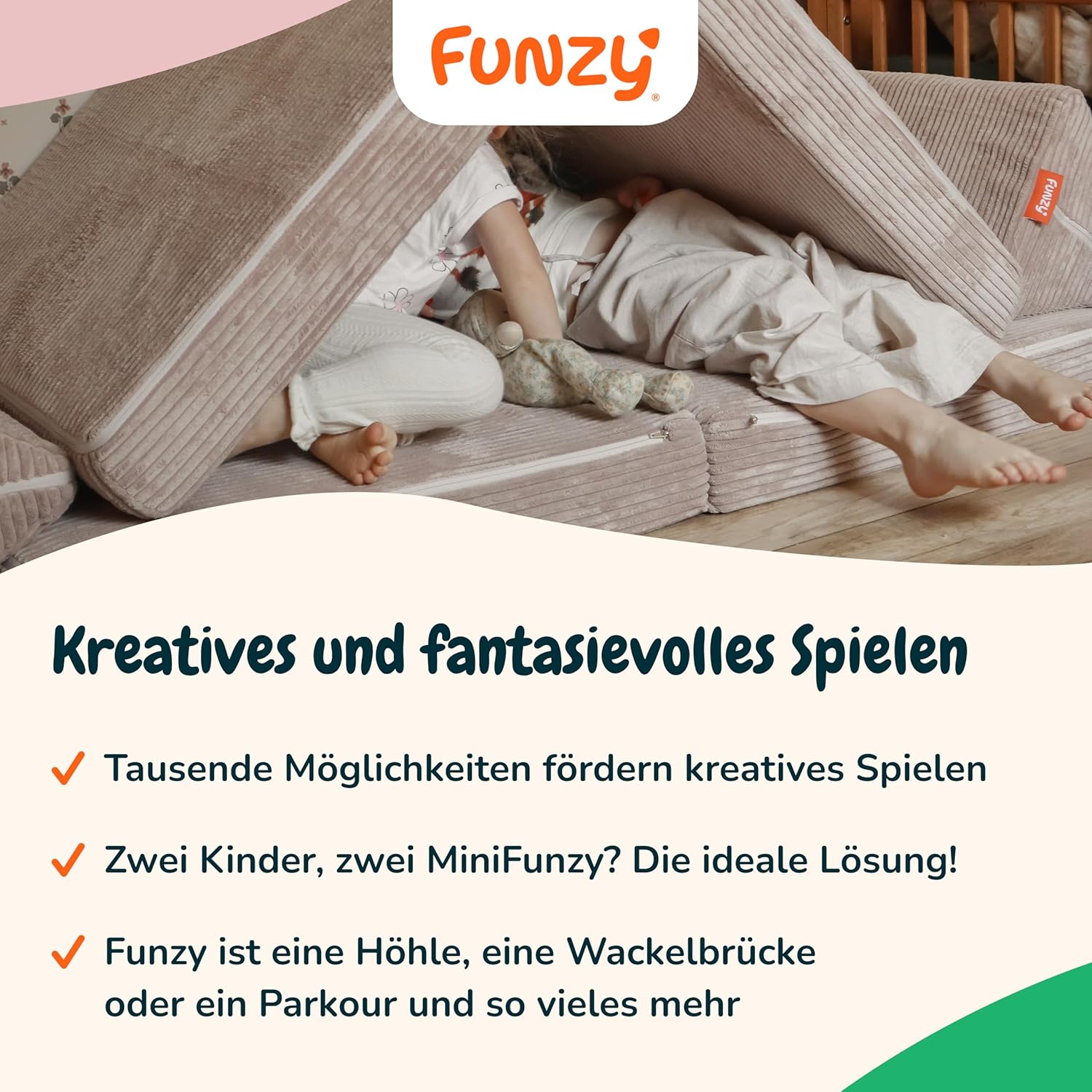 Funzy Mini Spielsofa für Kinder - Unser Mini für kreatives Spielen, Modulare Spielcouch, Waschbarer Bezug, Robust und Langlebig, Oeko-TEX 100 Zertifiziert mit 3 Jahren Garantie, Cord Salbei Grün
