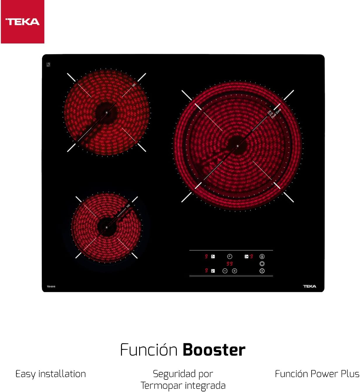 TEKA Placa Vitrocerámica 60 cm, 3 Fuegos, Touch Control, Función Stop & Go, Indicador de Calor Residual, Modelo TB 6315