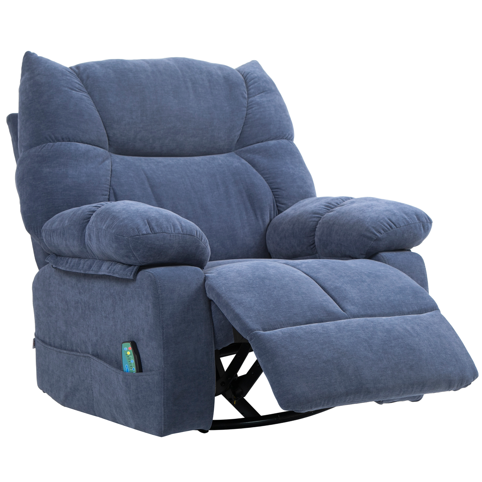 Massagestoel met Warmte- & Ligfunctie, Draaibaar, tot 150 kg, Metalen Frame, 98x90x98cm, Blauw