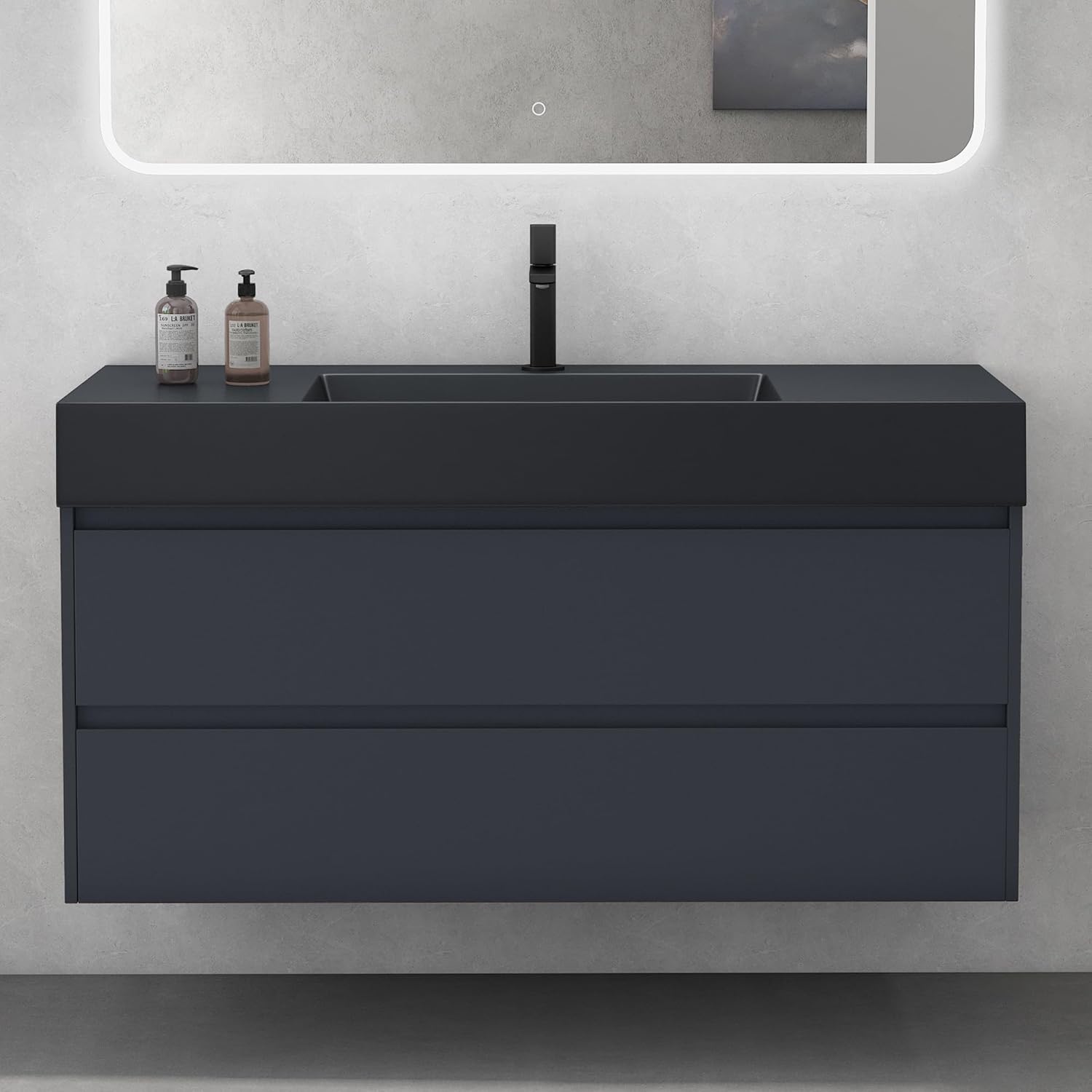 Mai & Mai Badmöbel Set Waschtisch mit Unterschrank Waschbeckenunterschrank 120x48x63cm in Anthrazit matt mit 2-Schubladen inkl. Waschbecken in Anthrazit Deep
