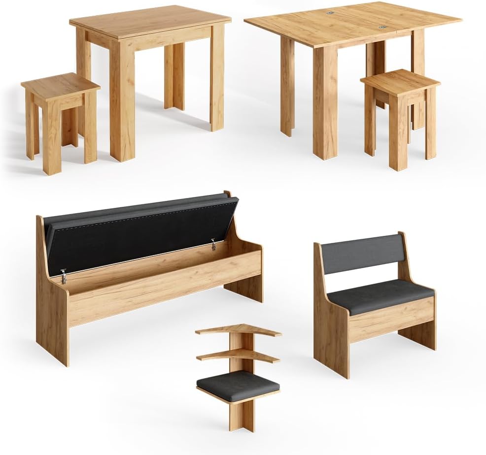 Vicco Eckbankgruppe Roman, Goldkraft Eiche, 210 x 120 cm mit Tisch