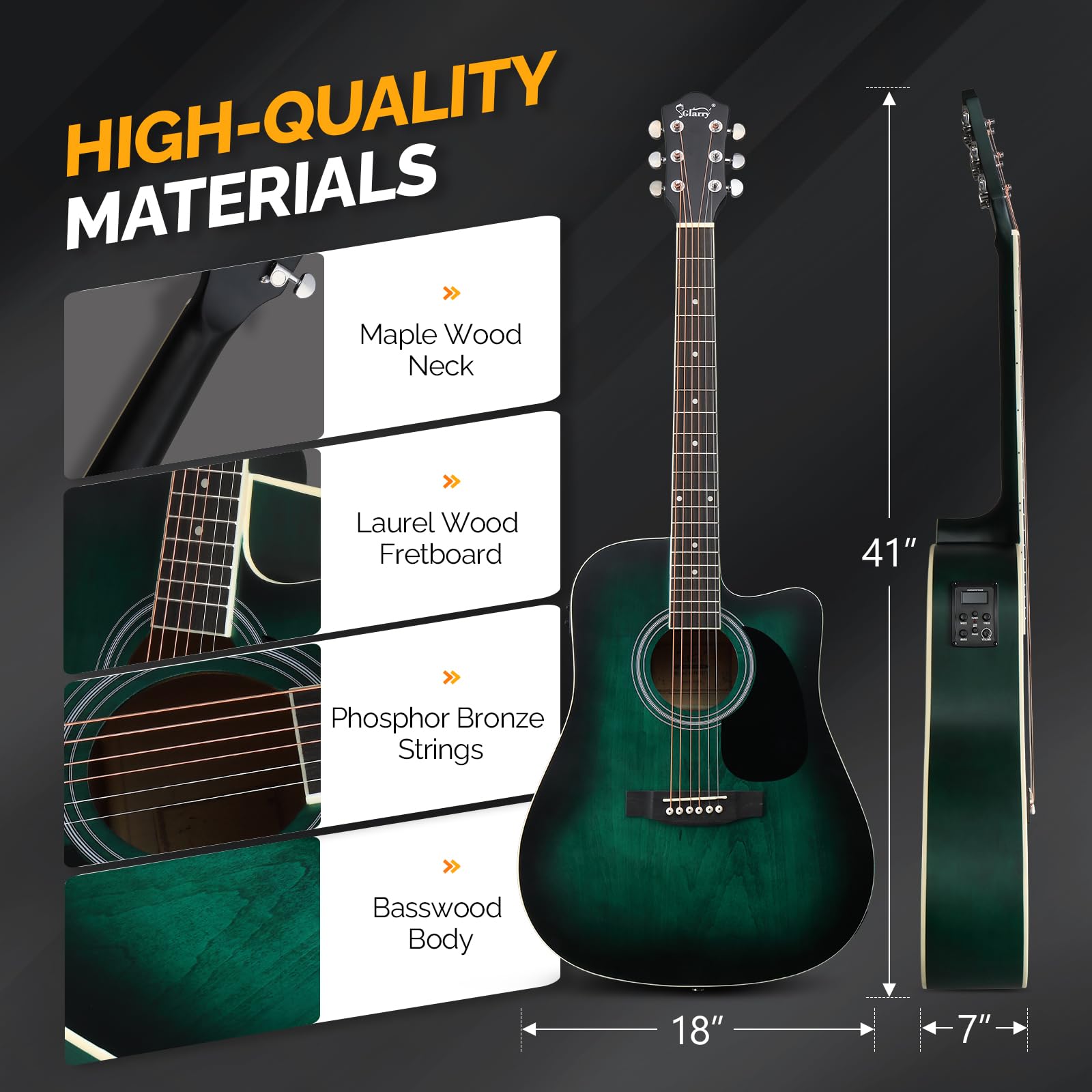 GLARRY Acoustic Electric Beginner Distressed