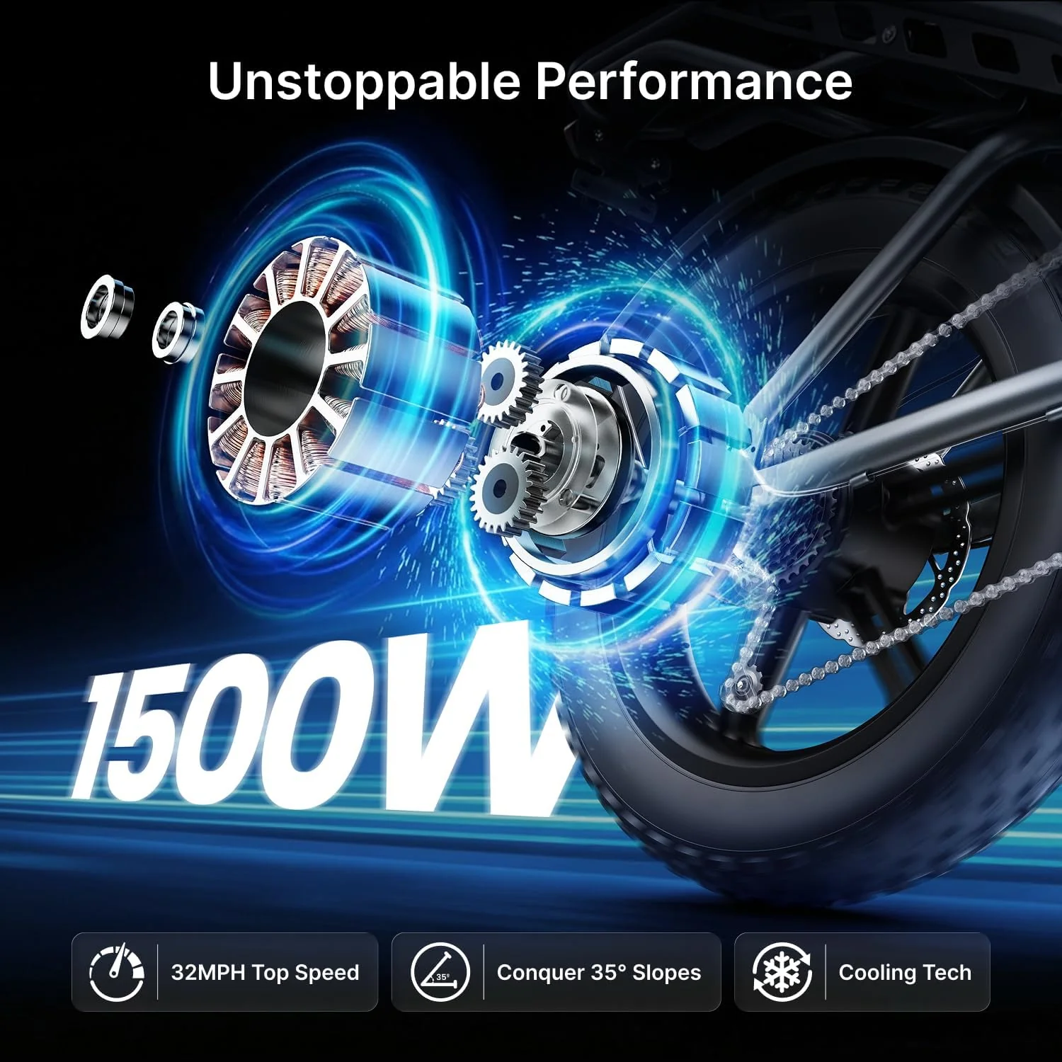 DEEPOWER QS7 Electric Bike for Adults, 1500W Peak Power 32MPH E-Bike