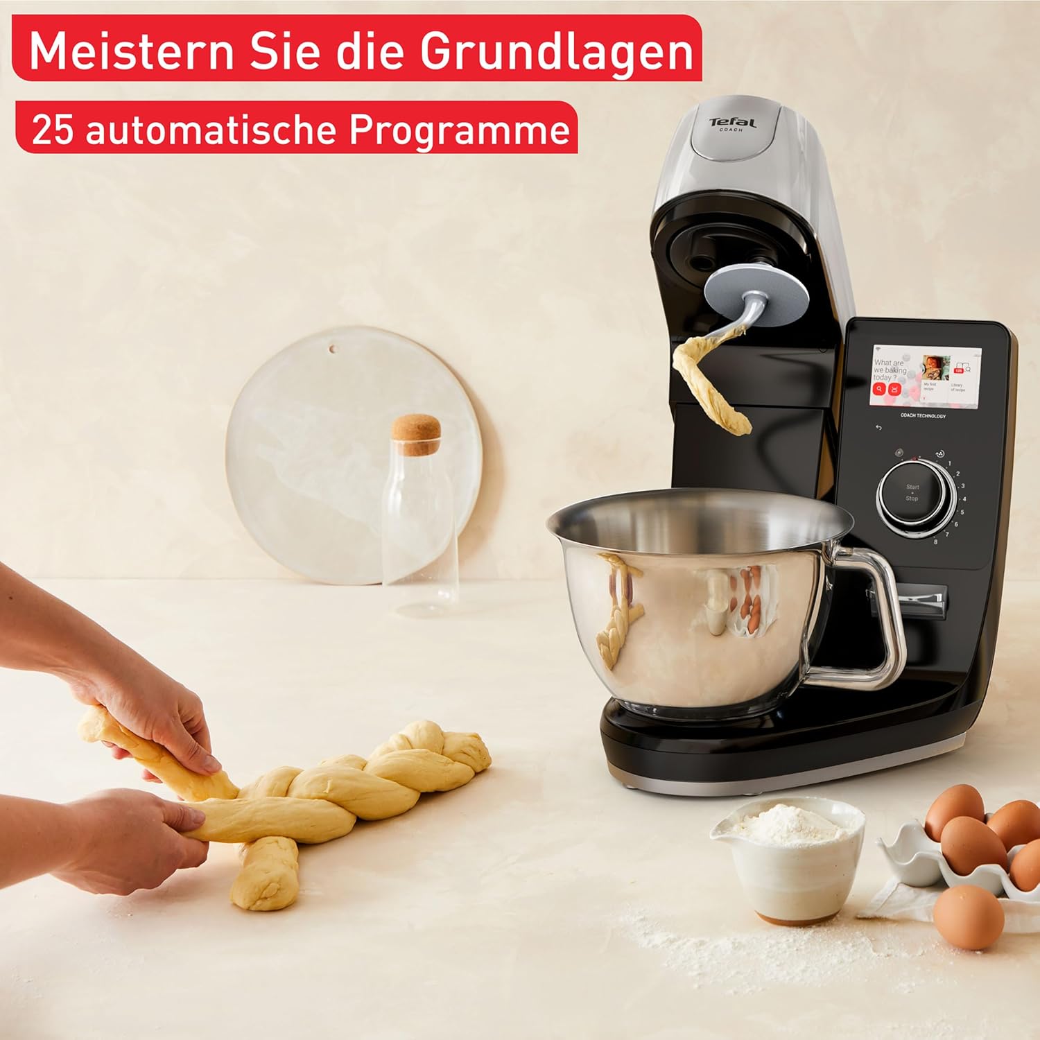 Tefal I-Touch +, Küchenmaschine mit integrierter Waage, Step-by-Step Rezepte, 25 Automatikprogramme, 5,5-Liter-Schüssel, WiFi-Verbindung, 4,3'' Touchscreen, 1200 Watt, Schwarz, QB960DF0