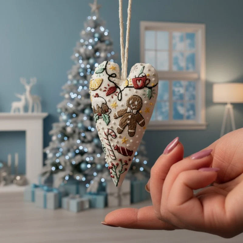 JOYSEW – DIY-Stikset voor hartvormige kerstdecoraties met stof, draad en naalden