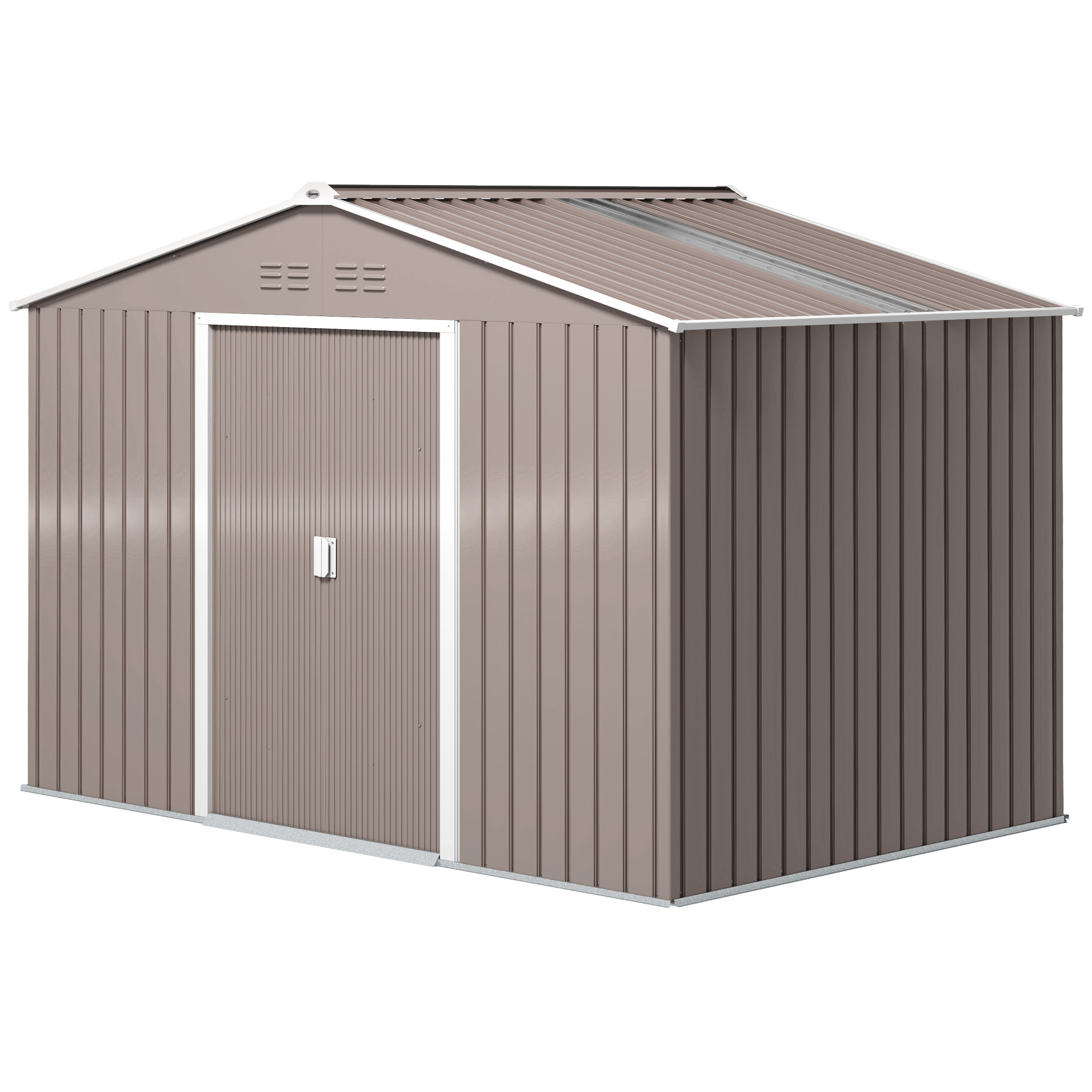 Metalen tuinschuur met schuifdeuren en ventilatieramen, 277 x 195 x 192 cm, lichtgrijs