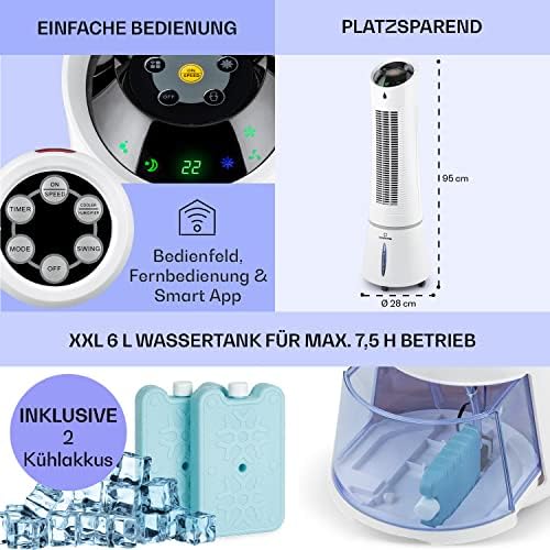 Klarstein 4-in-1: Slimme luchtkoeler, ventilator, luchtbevochtiger & ionisatie I 6 L watertank, oscillatie, 30 W, 210 m3/u, timer I Klimaatregelaar zonder afvoerslang, Mobiele airconditioner, Zwart-ros��goud