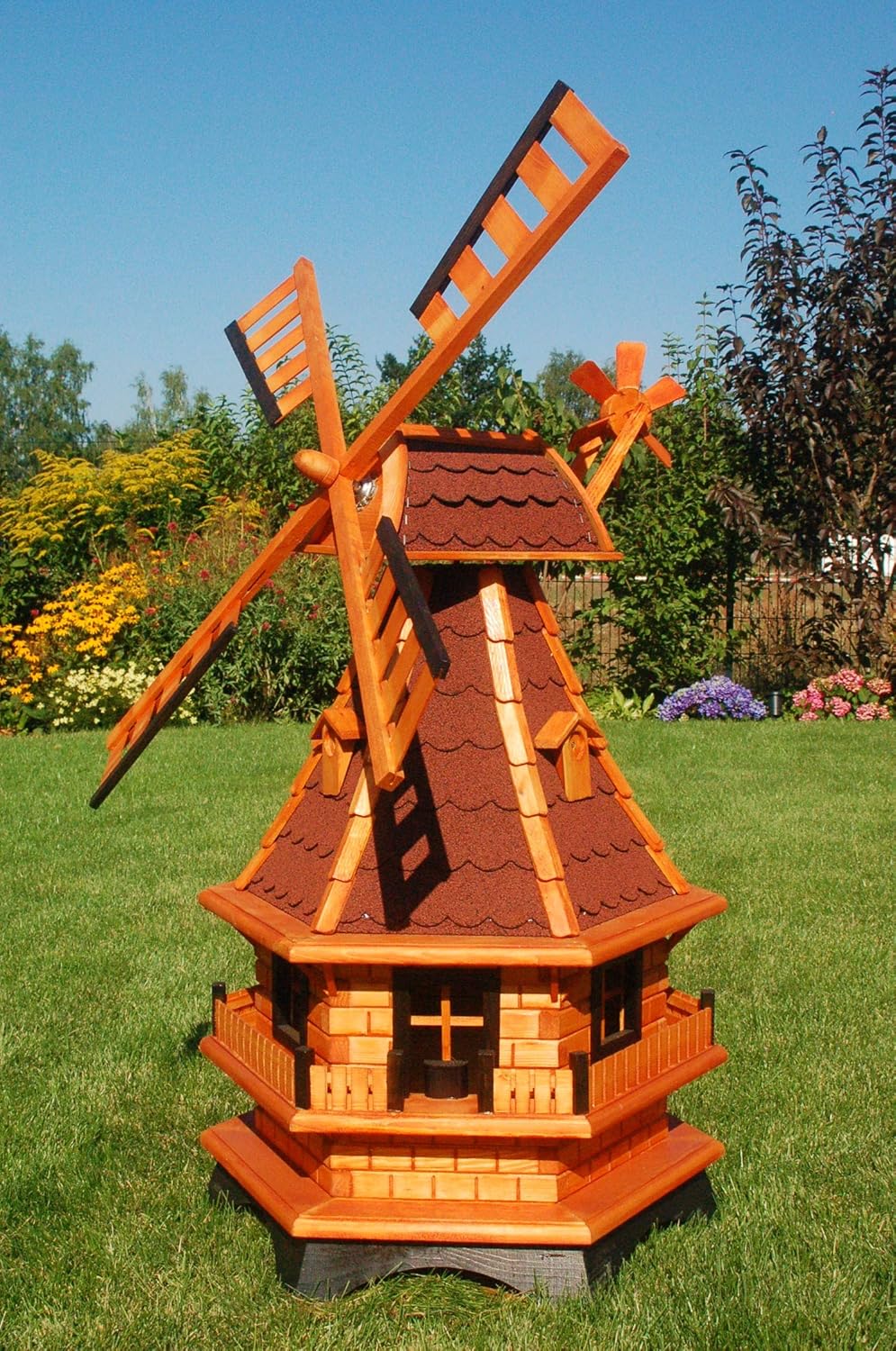 Windmühle kugelgelagert, wahlweise mit Solarbeleuchtung (rot mit Solarbeleuchtung, Höhe 100 cm)