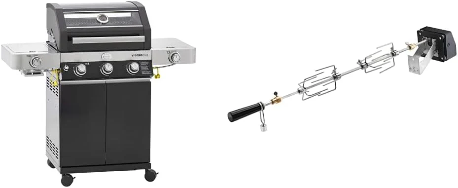 R?SLE Elektrische BBQ-grill Portable Videro E2-P, draagbare tafelgrill met 2 branders, warmhoudrooster en deksel met glasplaat, gepoedercoat staal, zwart/zilver