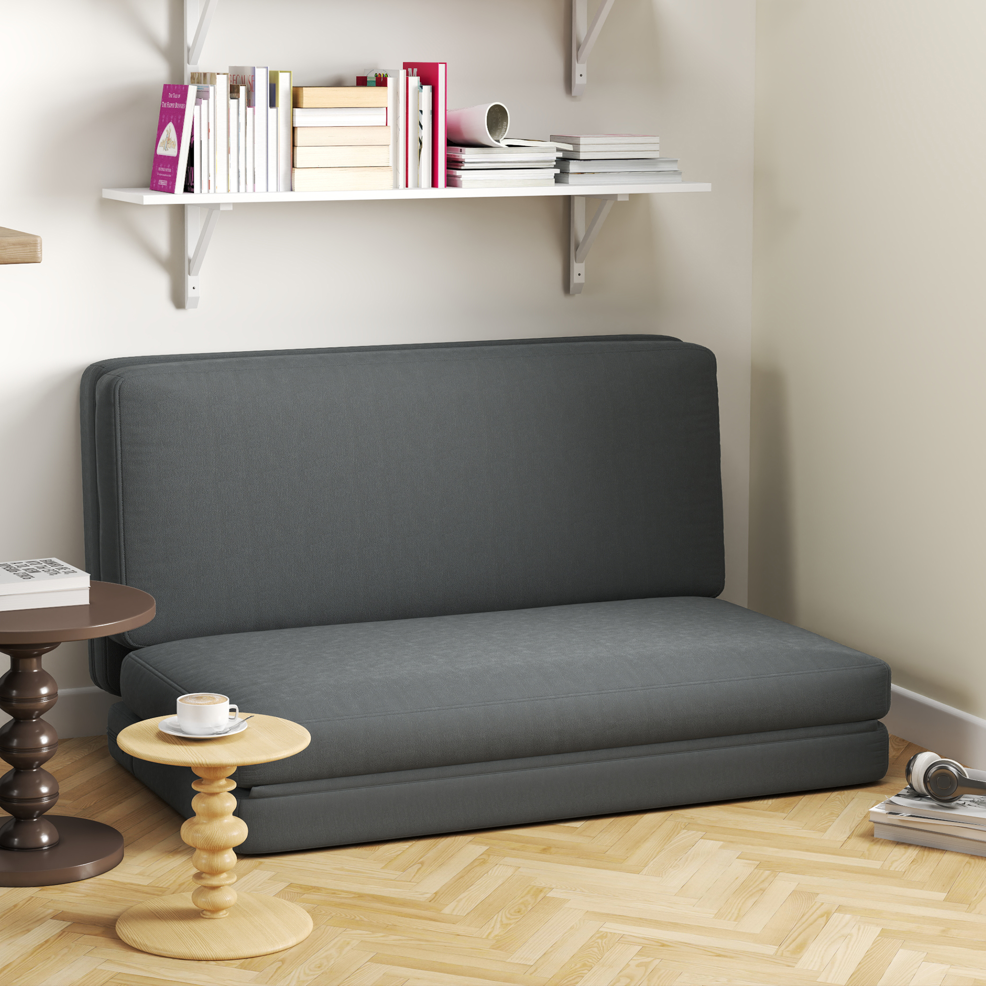 HOMCOM 3-in-1 Opvouwbare Relaxstoel, Gastenmatras, Deelbaar, 138 cm breed, Donkergrijs
