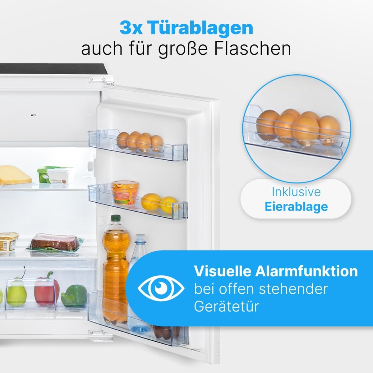 Bomann® Einbaukühlschrank mit Gefrierfach | Kühlschrank Einbau 118L mit 2 Ablagen | Einbaukühlschrank mit Abtauautomatik & Schlepptürausführung | wechselbarer Türanschlag | KSE 7810
