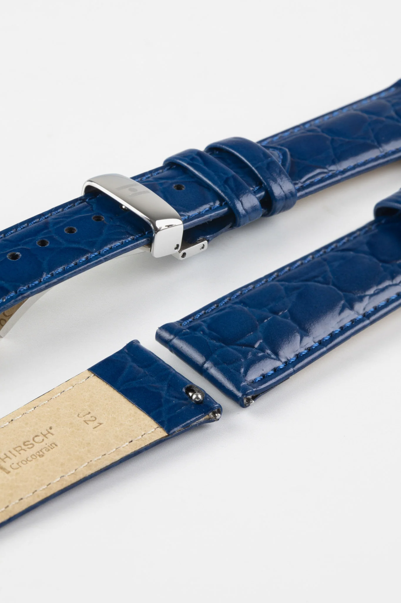 Hirsch CROCOGRAIN Crocodile Embossed Leather Watch Strap in MIDNIGHT BLUE