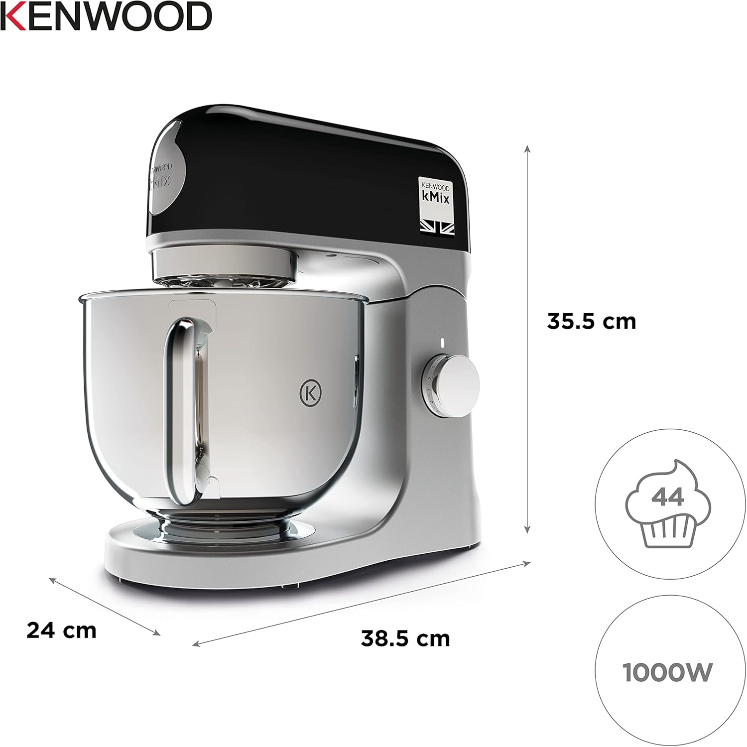 Kenwood kMix KMX750RD Küchenmaschine, 5 l Edelstahl Schüssel, Safe-Use-Sicherheitssystem, Metallgehuse, 1000 Watt, inkl. 3-Teiligem Patisserie-Set und Spritzschutz, Rot