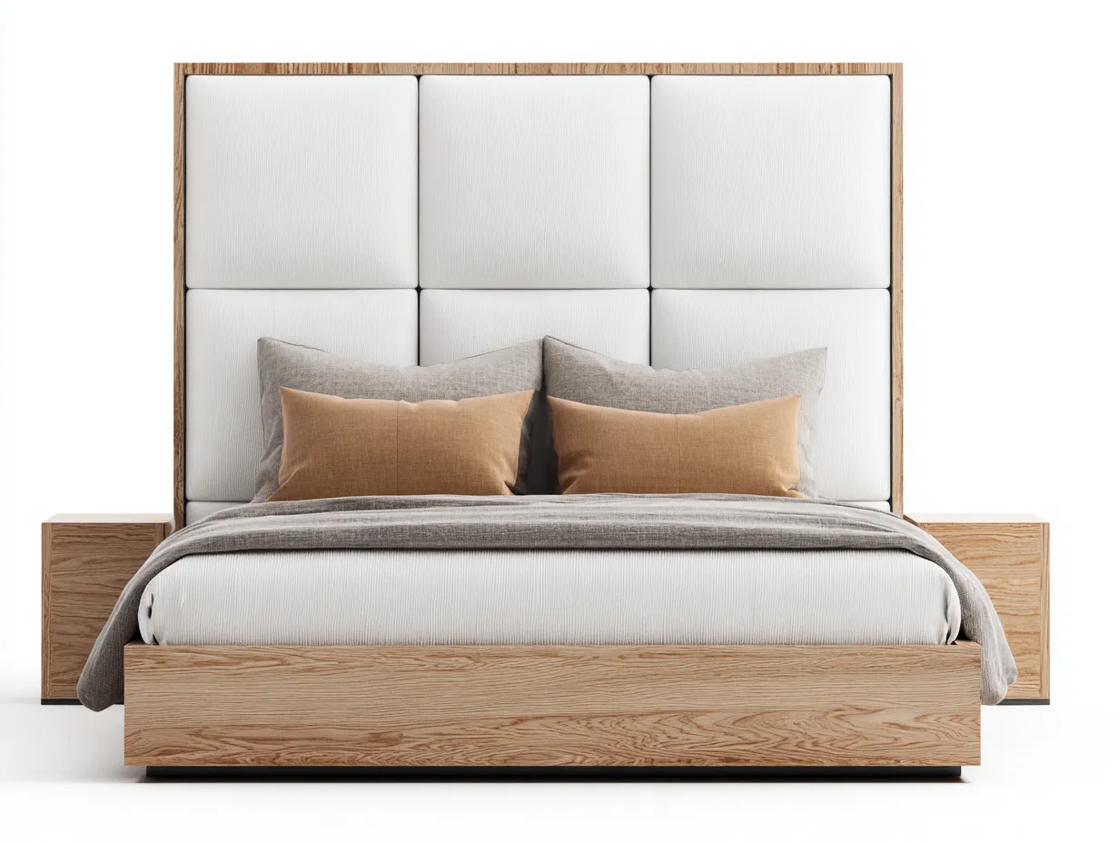 Doppelbett-Holz-Stoff-228x204x108 cm-Weiß-Eiche-Modern