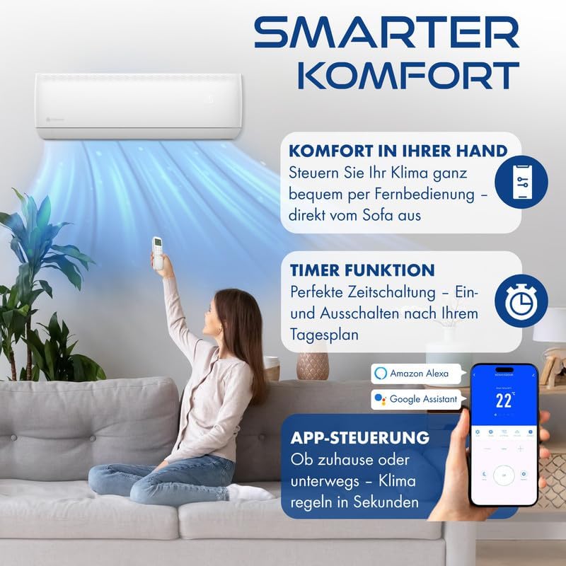 Multisplit Klimaanlage 2 Innengeräte Set (2 x 3,5kW) Klimagerät Air Conditioner mit Heizfunktion 18000 BTU 5,3kW A++ WiFi/App-Steuerung 4D AirFlow Heizen bis -20°C Vorgefüllt R32