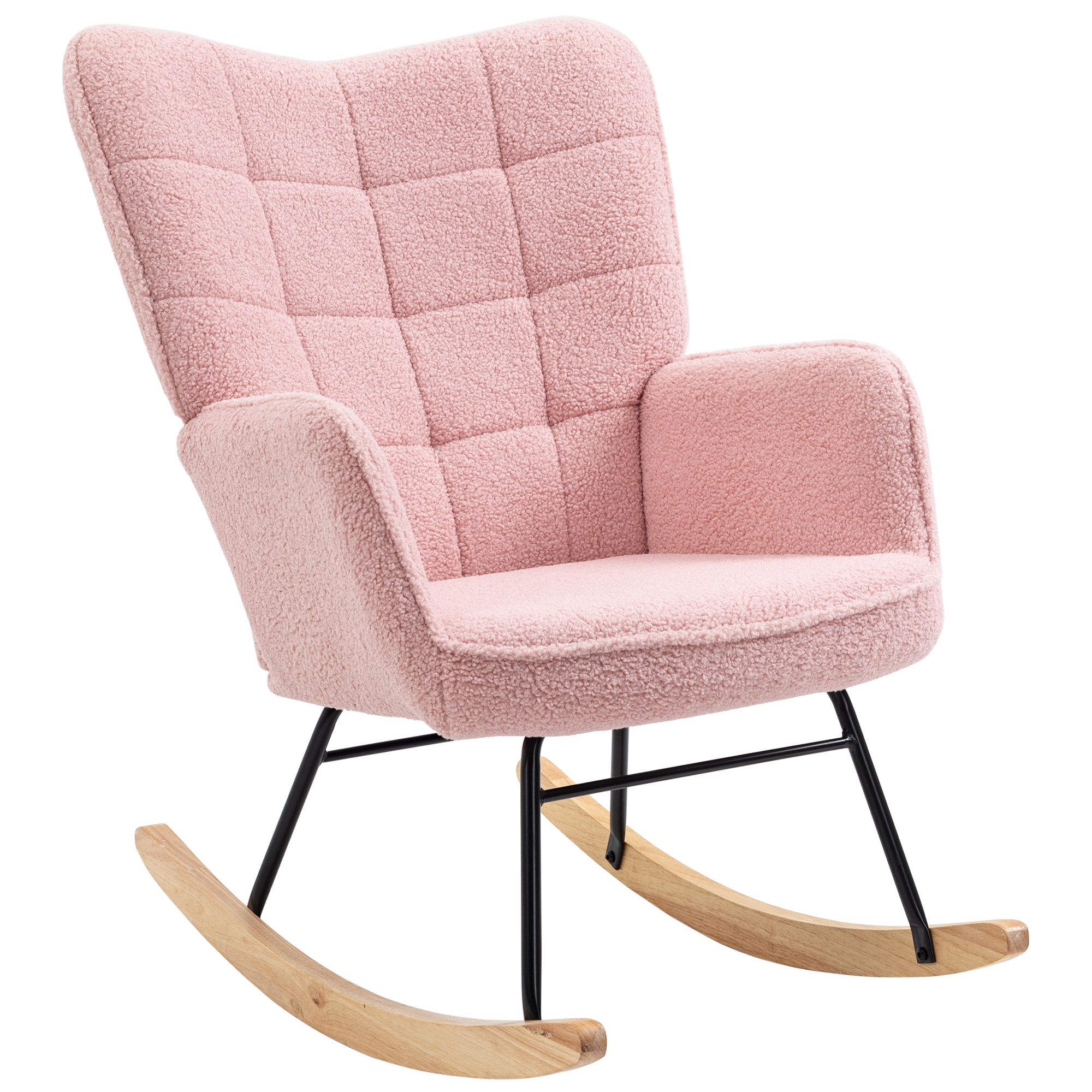 Schommelstoel in retro design, relaxfauteuil, massief hout, roze