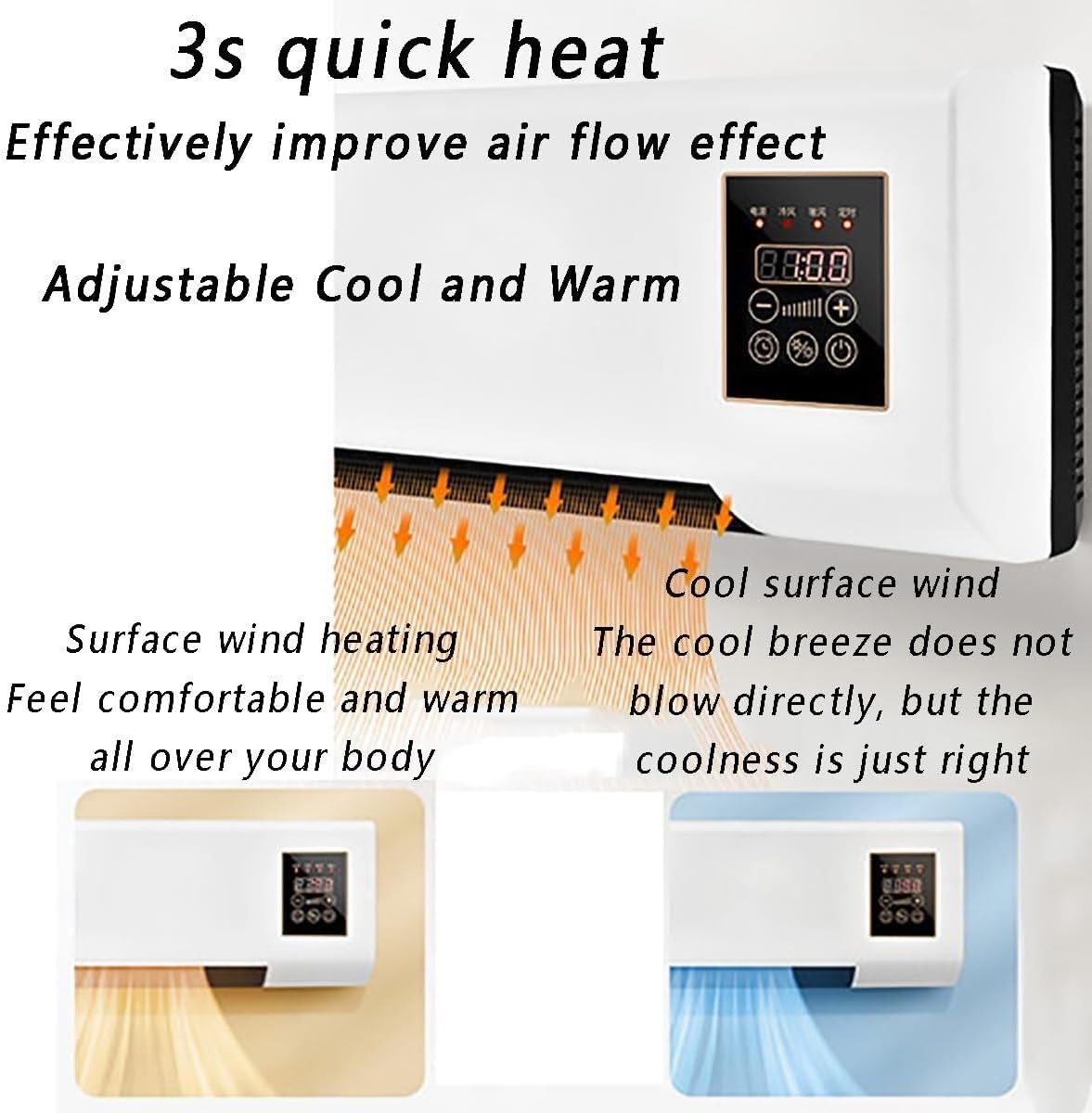 Mini-Klimaanlage – Wandmontiertes Heiz- und Kühlgerät mit Fernbedienung, ideal für Zelt, Schlafzimmer, Wohnzimmer, Büro, 8-Stunden-Timerfunktion