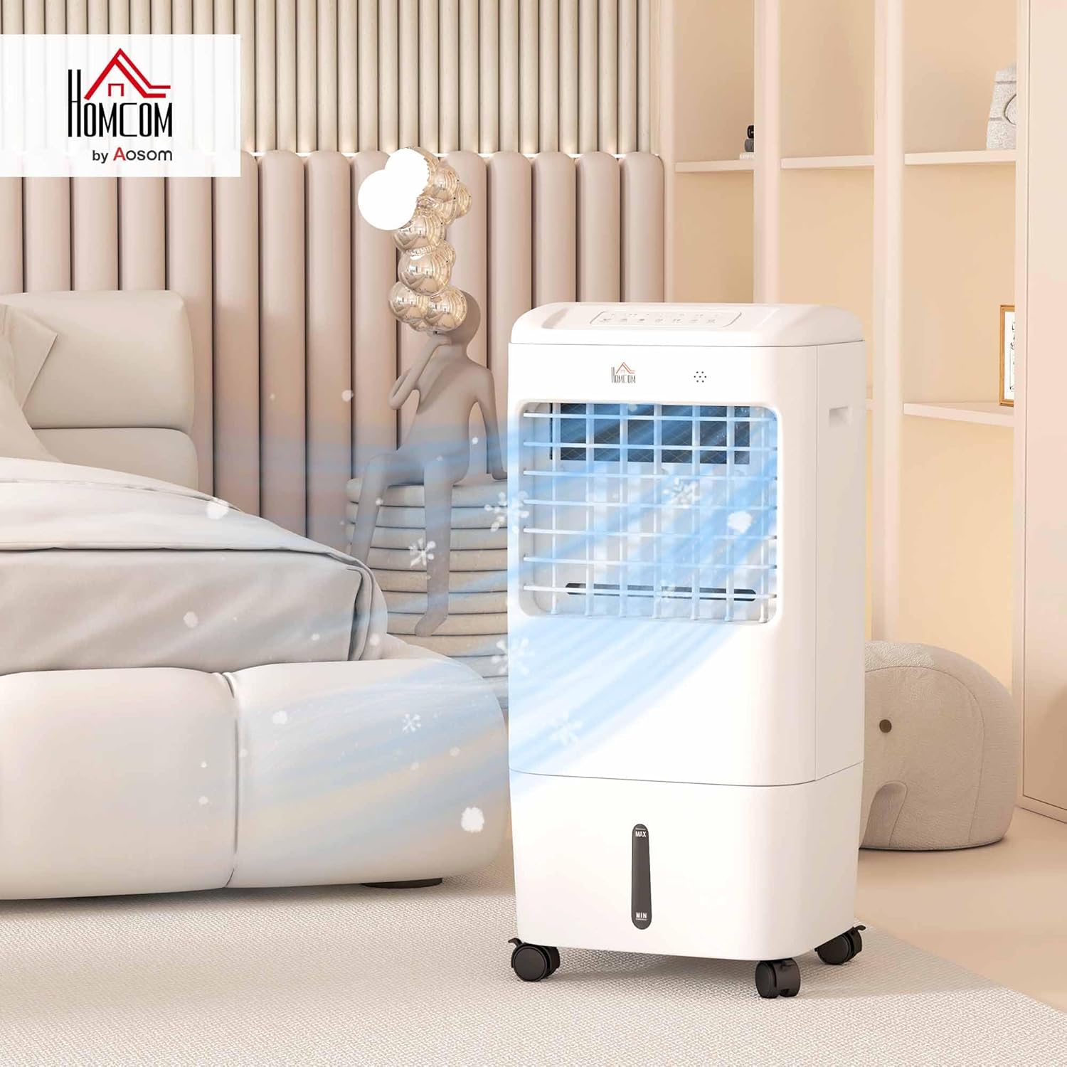 HOMCOM 3 in 1 Mobile Luftkühler mit Wasserkühlung und Luftbefeuchtung 15L Wassertank 60°oszillierendes Ventilator ohne Abluftschlauch mit 7,5h Timer, Fernbedienung, LCD-Anzeige, für 20 ㎡