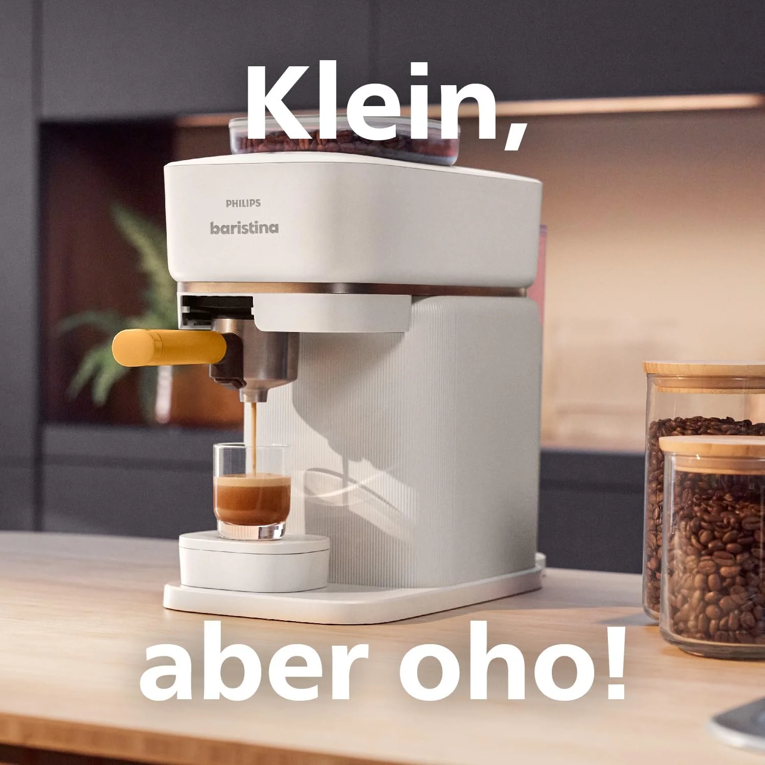 Philips Baristina Espressomaschine - Real Espresso- made simple. Kompakte Kaffeemaschine- Naturwei? mit wei?em Siebtr?ger- 16-bar-Pumpendruck- automatisches Mahlwerk- Cafe Crema (BAR300/00)