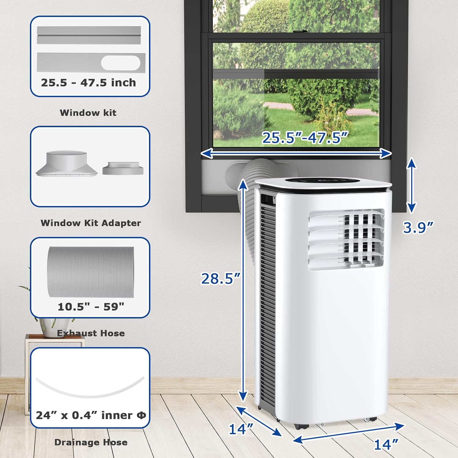 ARLIME 9.000 BTU (6500 BTU SACC) Tragbarer Luftentfeuchter Klimaanlage, tragbare AC-Einheit mit Fernbedienung, kühlt bis zu 350 Quadratmeter, Boden-Klimaanlage mit Fenster-Kit für Zimmer, Büro