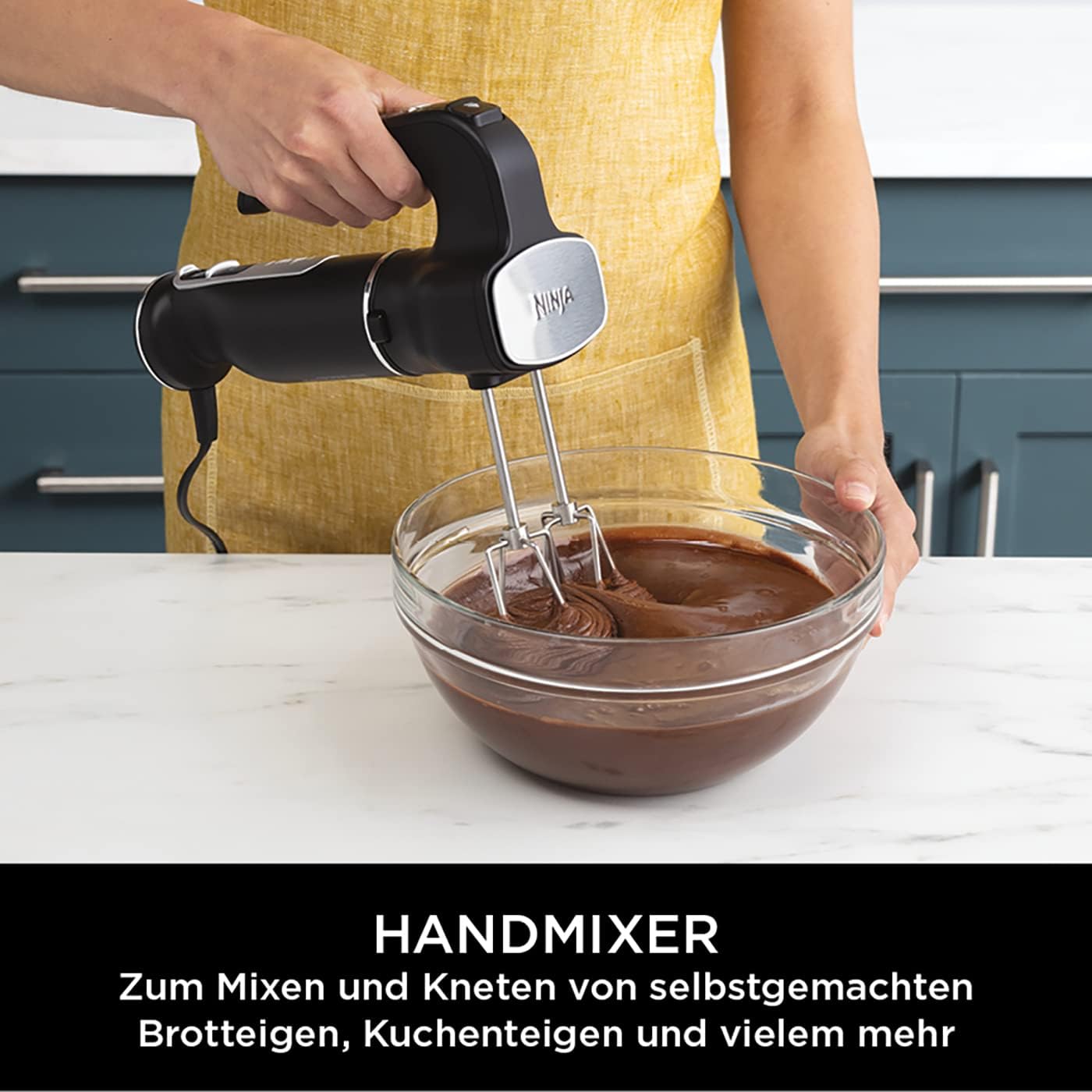 Ninja Foodi 3-in-1 Stabmixer, Handmixer & Zerkleinerer, Stufenweise Anlauf, 2 Misch- und 5 Rührgeschwindigkeiten zum Zerkleinern, Mischen, Kneten und mehr, spülmaschinenfest, 850W, Schwarz CI100EU