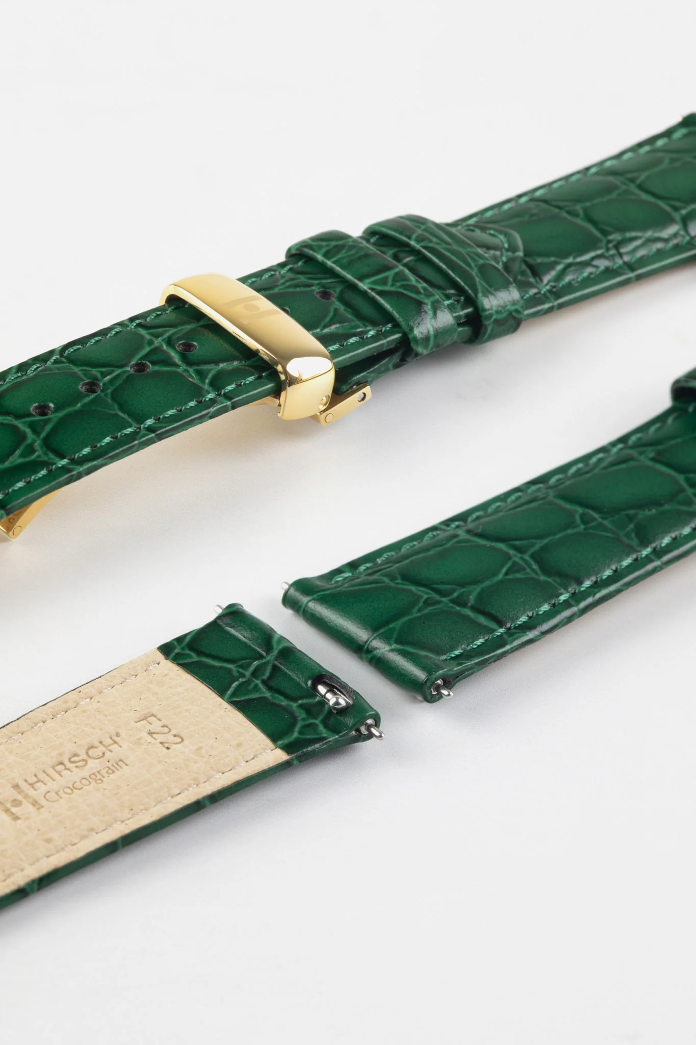 Hirsch CROCOGRAIN Crocodile Embossed Leather Watch Strap in GREEN