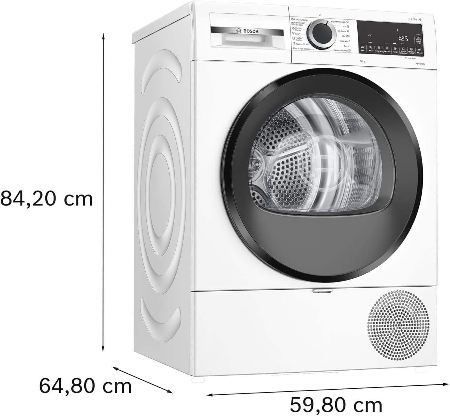 Bosch – Secadora con Bomba de Calor, 9 kg, AutoDry, Media Carga, Antiarrugas, Blanco, WQG24200ES