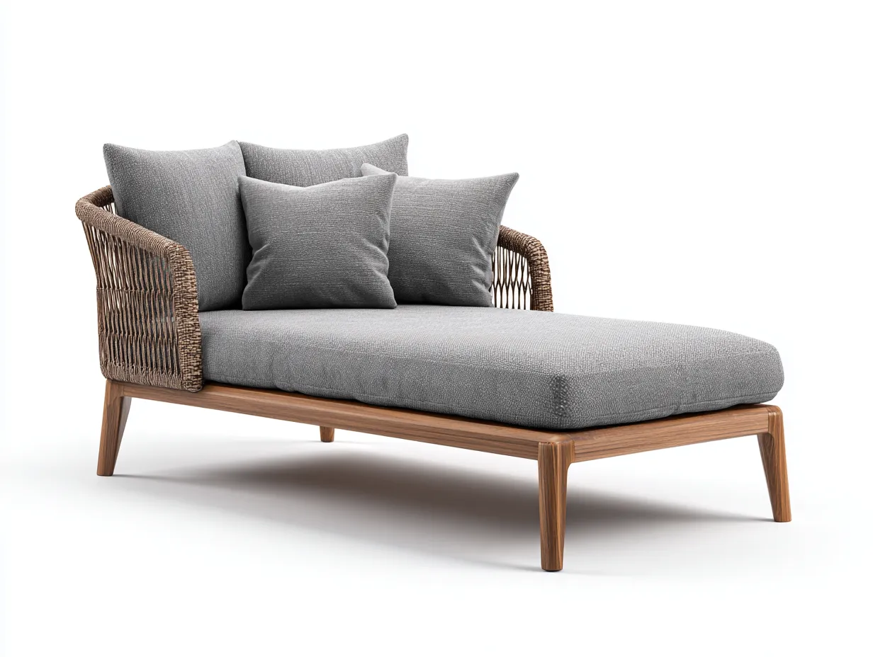 Sonnenliege-Rattan-Holz-Textil-210 x 85 x 92 cm-Grau-Natur-Modern