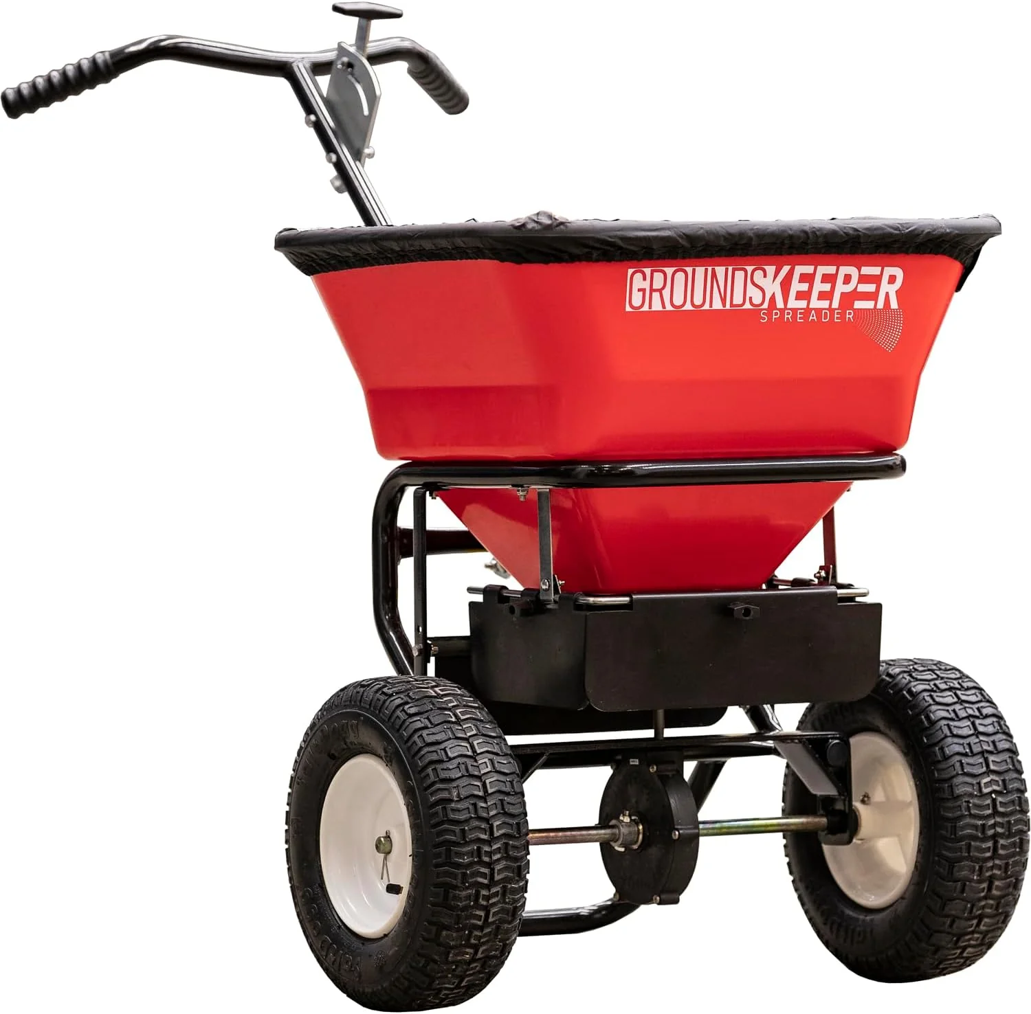 Multi-Purpose Walk Behind Push Spreader. 100 Pound Capacity. Multi Use Tool for Grass Seed. Salt. De-Icer. Fertilizer and Seeds