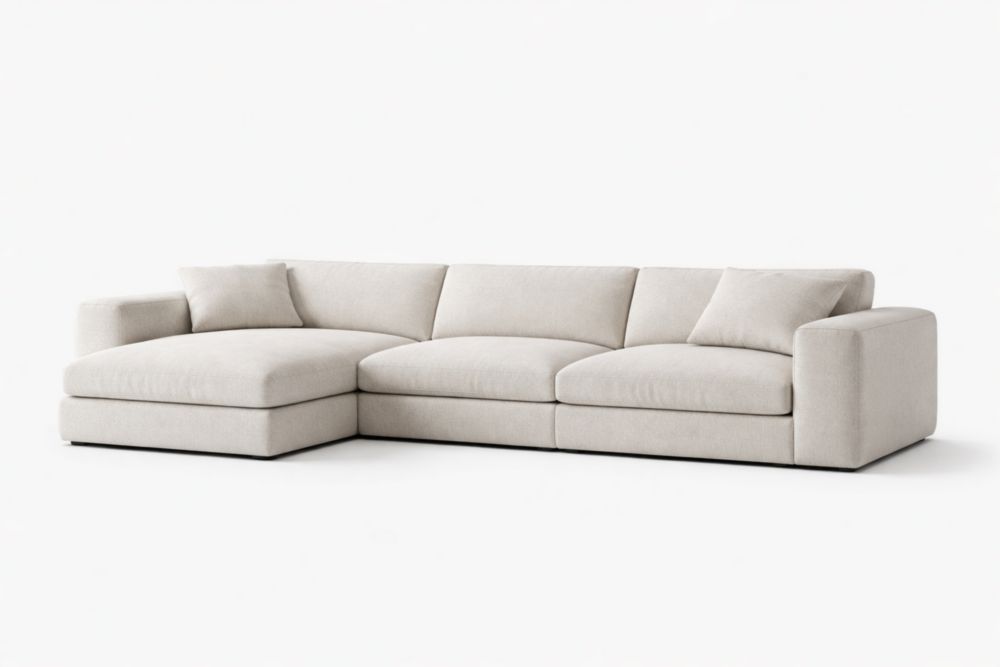 Beige Polyester Blend Sofa with Foam Filling, Eucalyptus Wood Frame