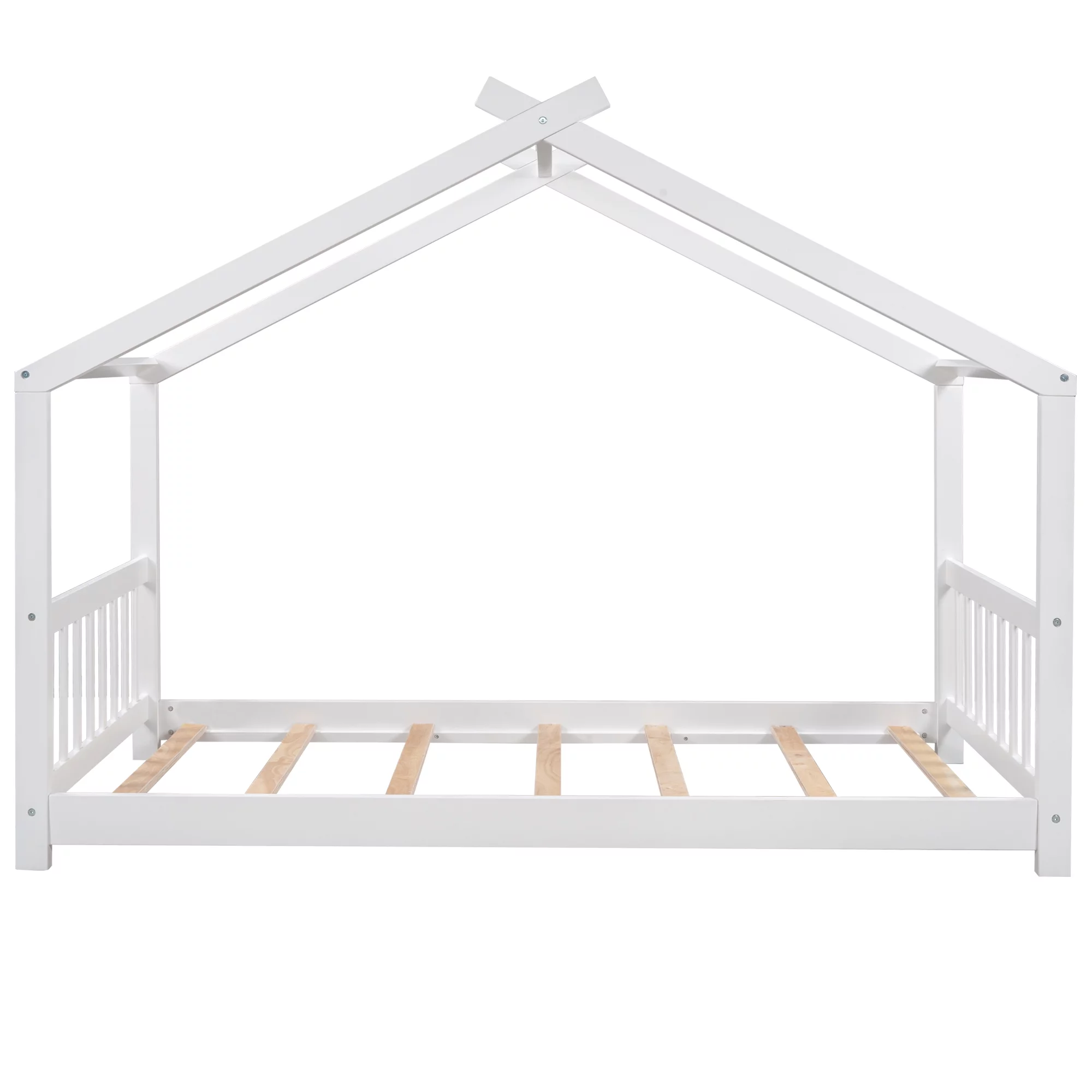 Platform Bed Huis Twin Size met Rugleuning en Voeteneinde met Dakontwerp, Meubels voor Kinderkamer
