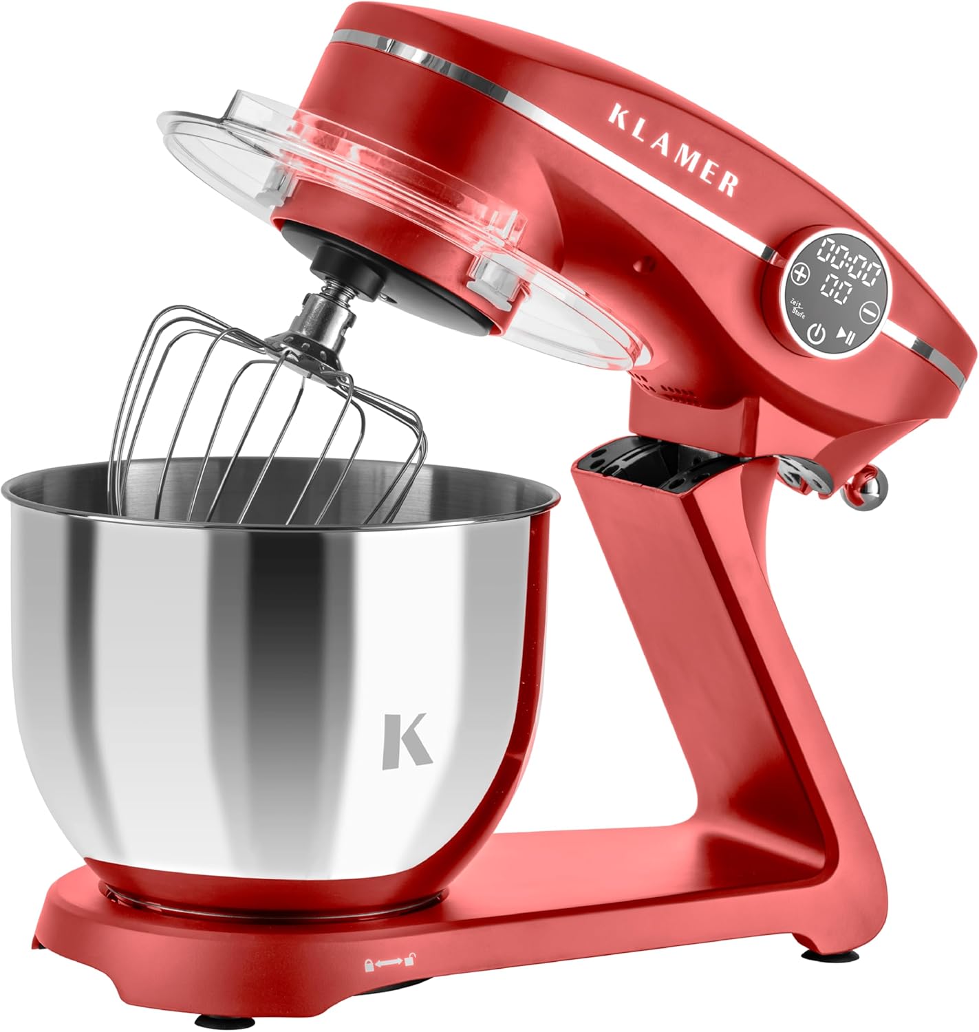 KLAMER Küchenmaschine 1800W, Knetmaschine Brotteig mit Edelstahl-Rührschüssel 6 L, 10 Stufen mit Timer, Planetenrührwerk, Rührbesen, Knethaken, Schneebesen & Sichtdeckel (schwarz)