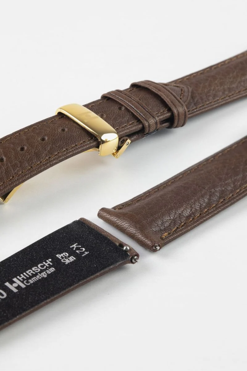 Hirsch CAMELGRAIN No Allergy Leather Watch Strap in BROWN