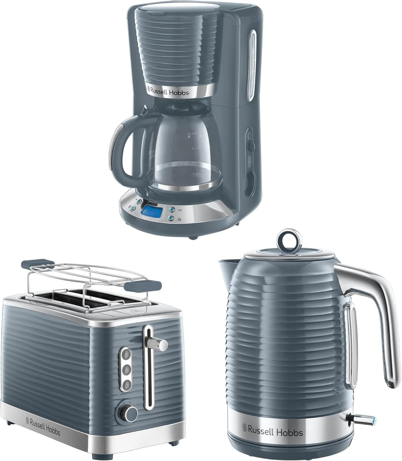 Russell Hobbs Inspire Grey Fr��hst��ckset Toaster, Wasserkocher und Kaffeemaschine