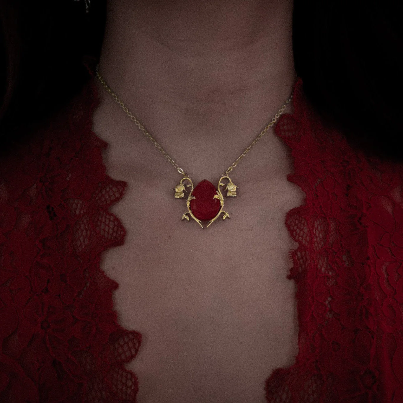 Gold Cursed Bloom Rose Gemstone Necklace