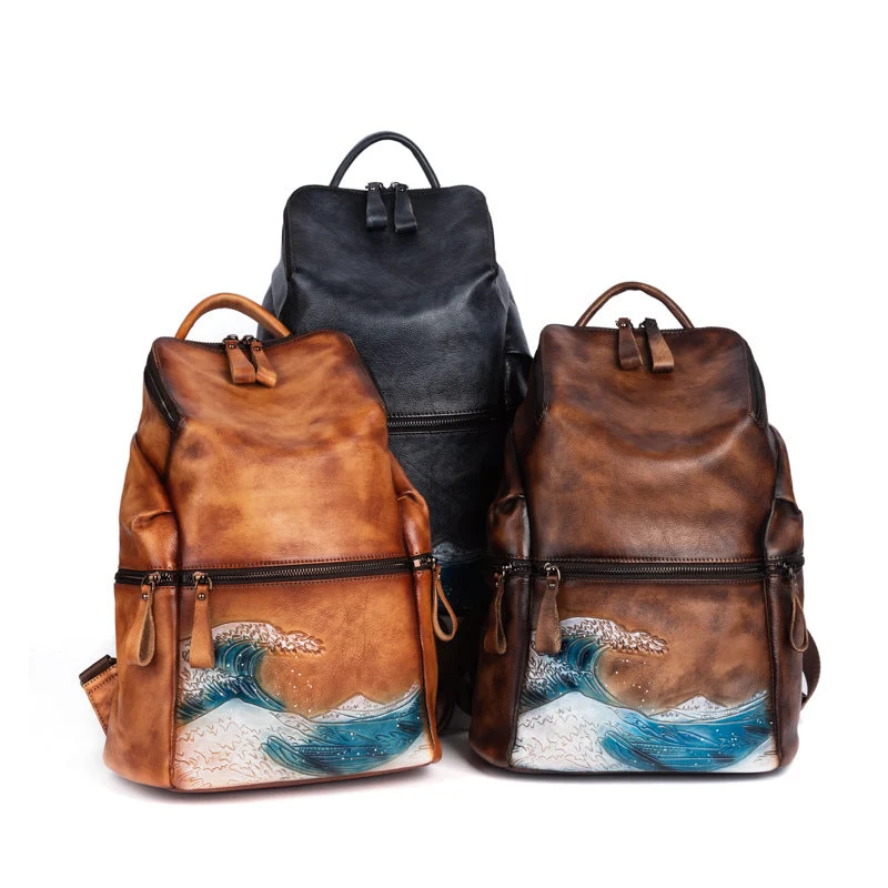 Seawave Embossed Leather Women School Backpack