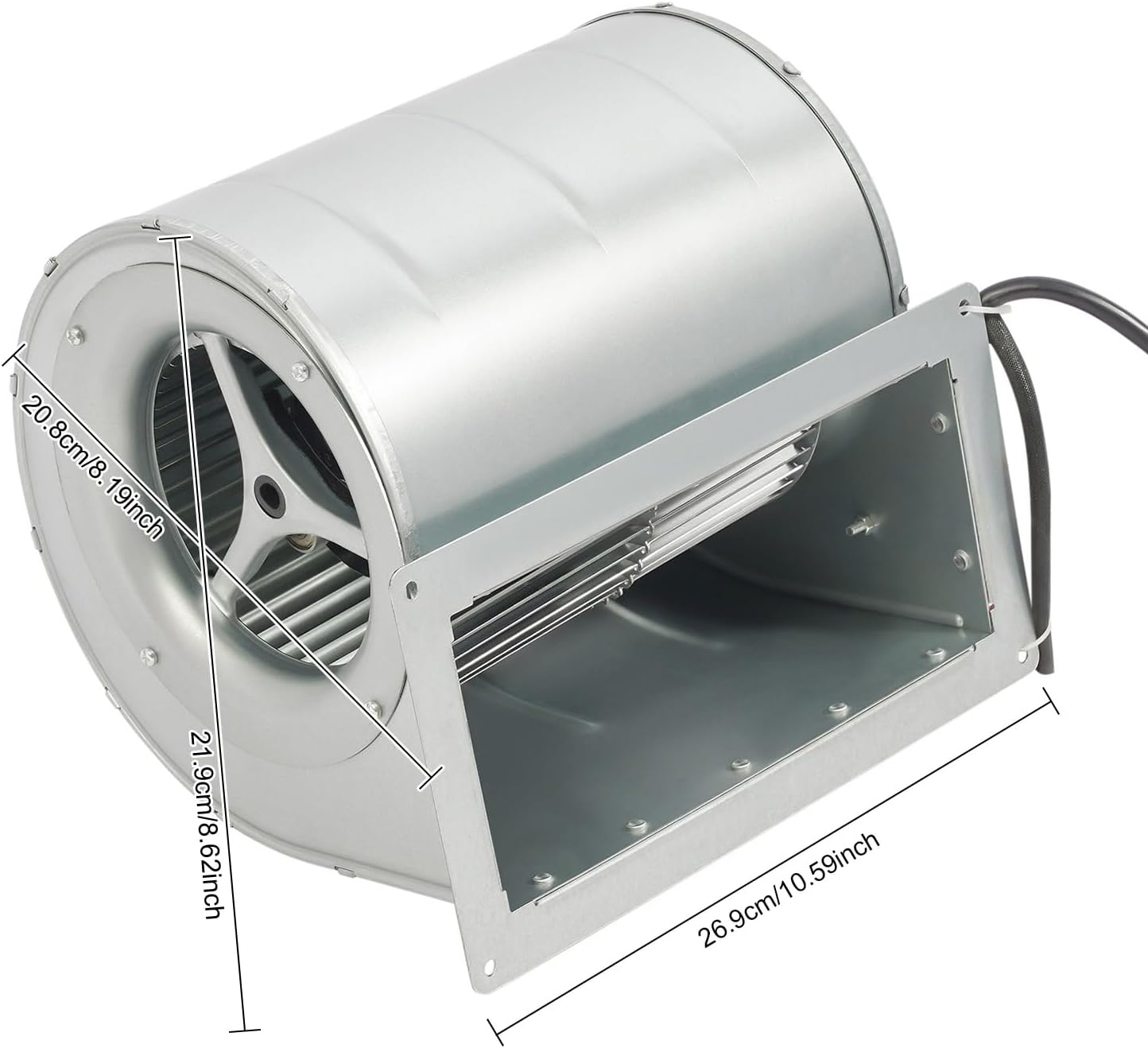 Zentrifugalgebläse 150W | Doppeleinlass | 1300 U/min | 840 m³/h Luftvolumen | 60 dB | Stahl verzinkt | Für Lüftung, Staubabsaugung, Kühlung | 220V | Mit vorgebohrten Löchern