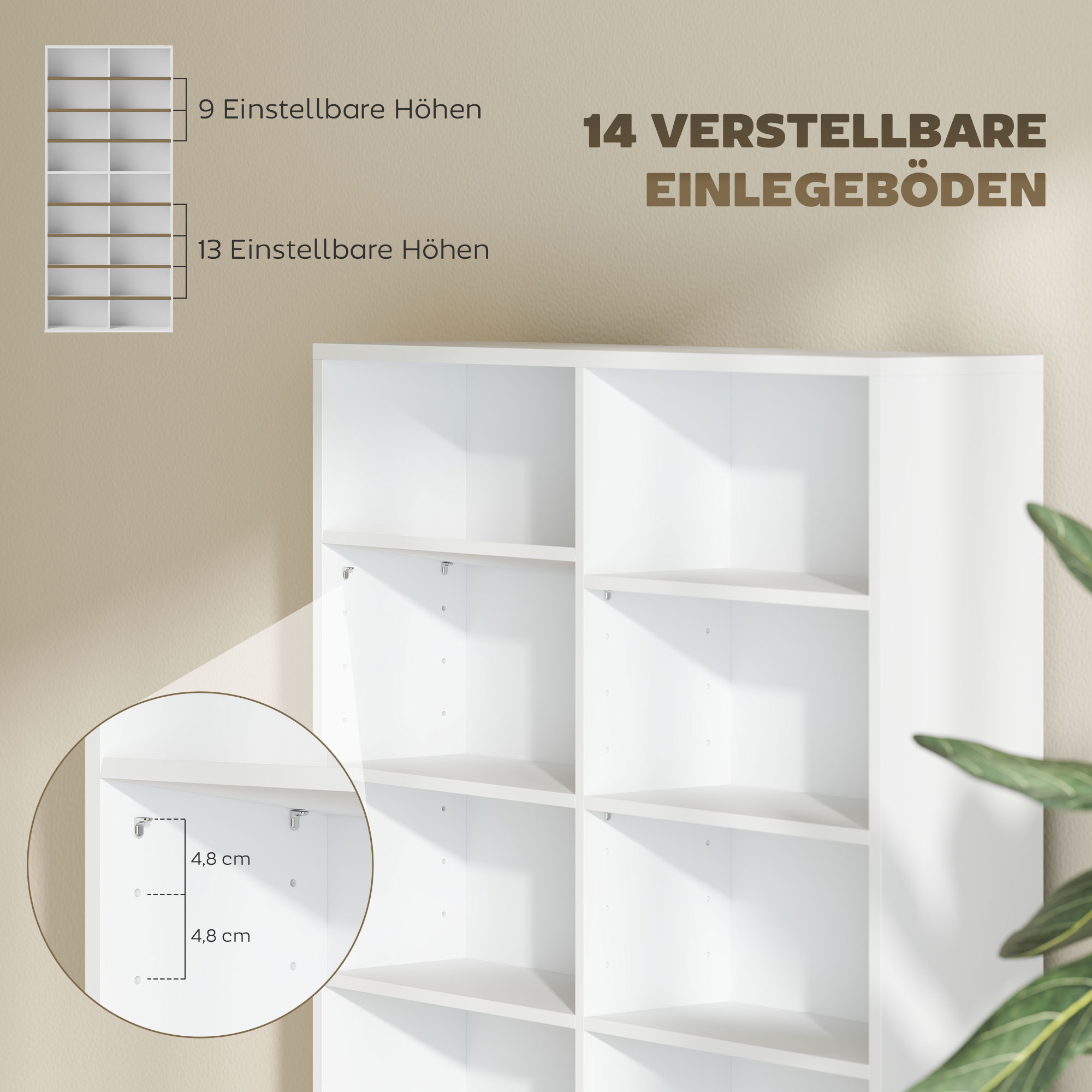 DVD-Rek, CD-Opslagrek, 14 Aanpasbare Planken, 18 Vakken, 175 cm, Blu-ray-Rek, Spaanplaat, Wit