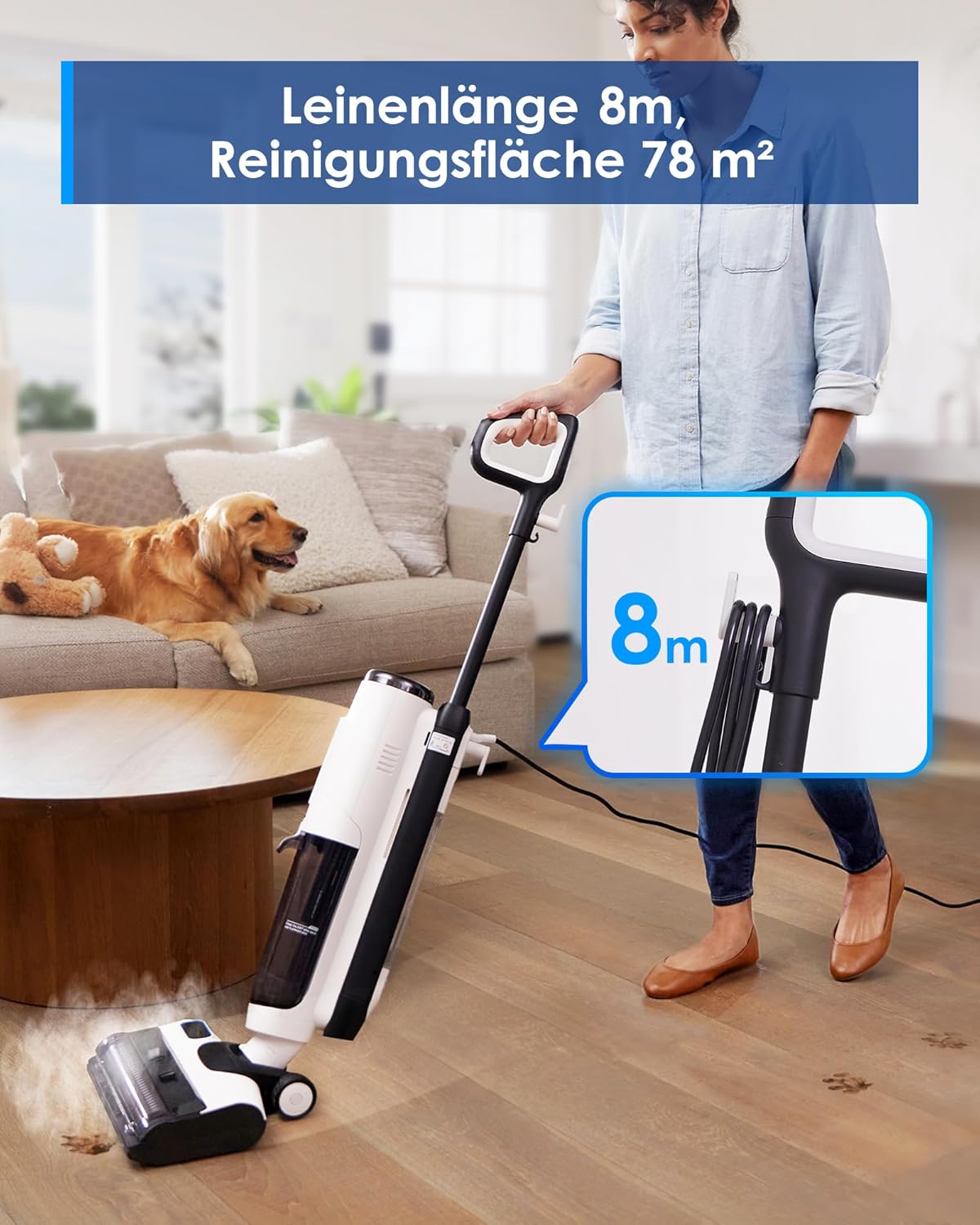 Tineco iFLOOR 5 Steam Nass Trockensauger, 120℃ Hochtemperatur-Dampf, Dampfreiniger mit Kabel, Selbstreinigung Nasssauger, Hartholz bodenreiniger für klebrige Verschmutzungen, Essensreste