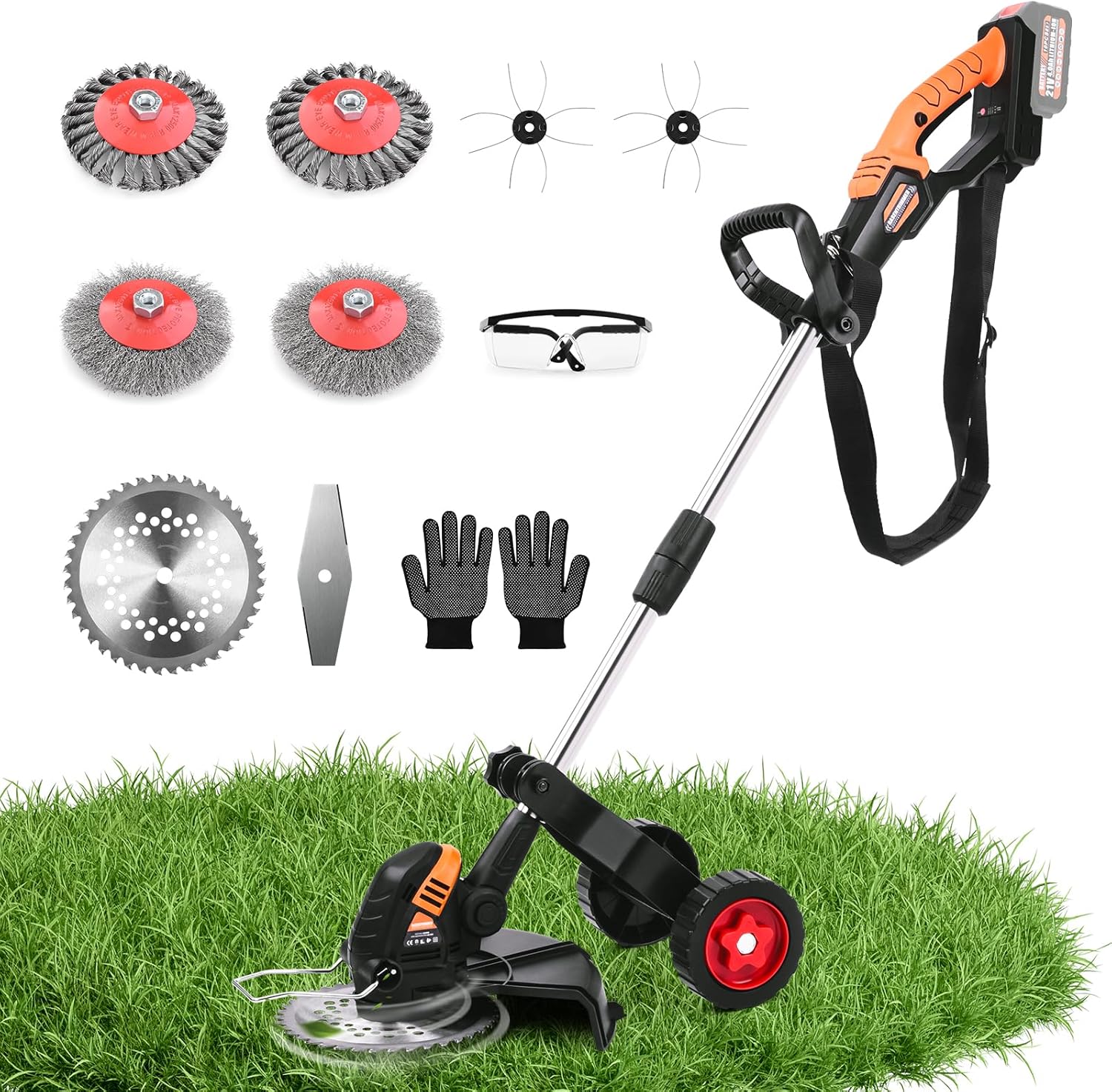 1200W Accu Grastrimmer Compatibel met Makita Accu's, 5-IN-1 Borstelloze Elektrische Bosmaaier met 3-Staps Snelheidsregeling, Accu Bosmaaier met 5 Bladtypes en Onkruidborstel