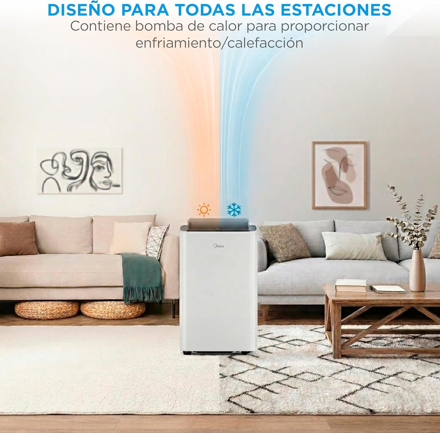MIDEA Pingüino Aire Acondicionado Portátil Frío y Calor 3000 Frigorías / 12000 BTU - Climatizador silencioso con bomba calor 3500 W Air conditioner 4 modalidades con kit de ventana y control remoto