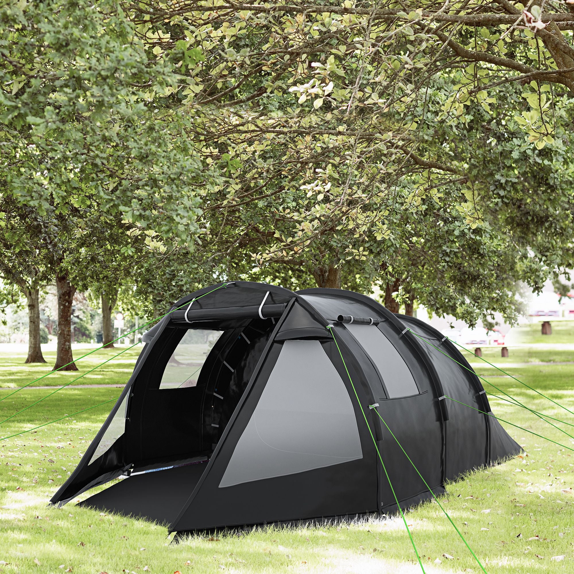 Kampeertent Trekkingtent Tent, weerbestendig, 2 kamers, 475 x 264 cm breedte x 172, Zwart
