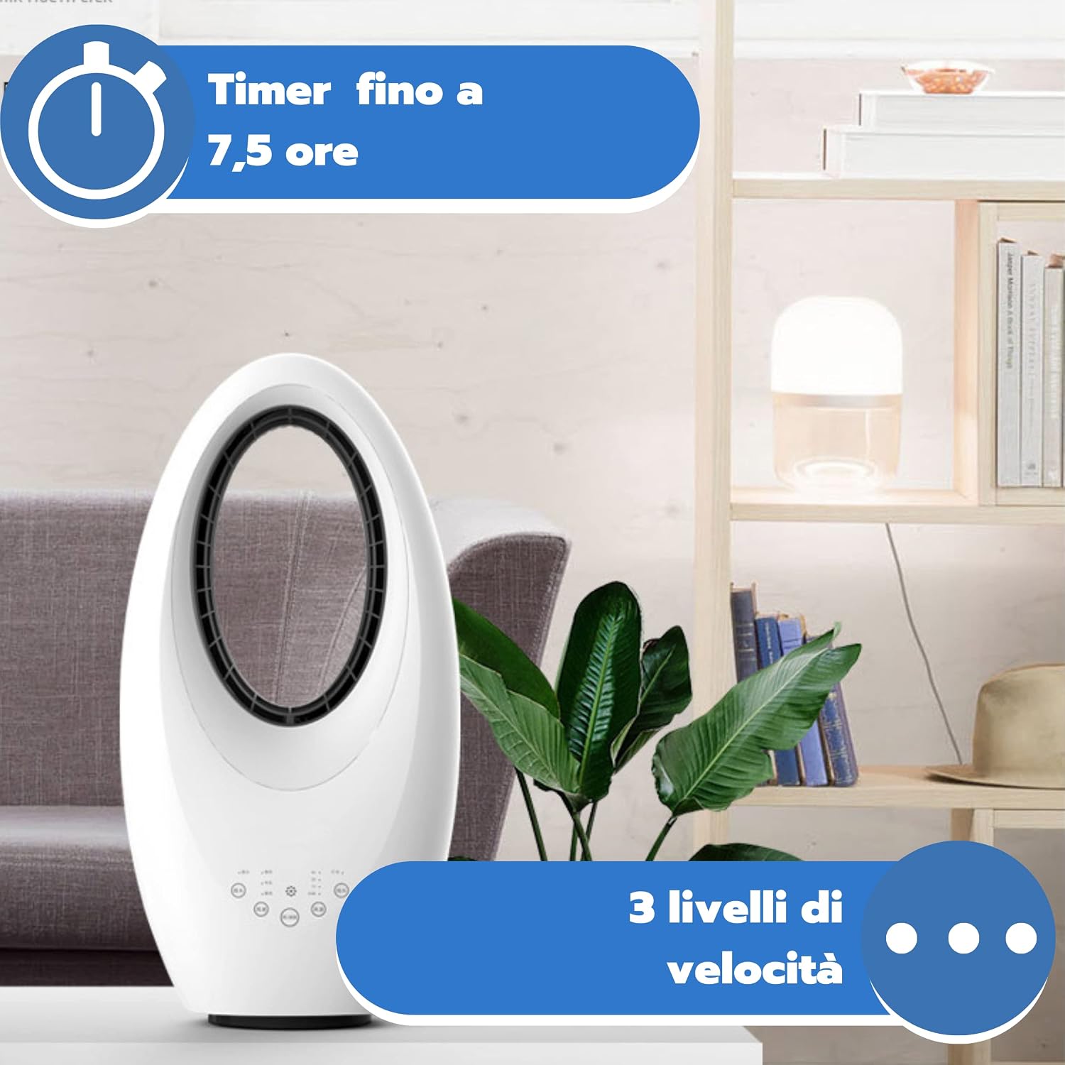 ARDES AR5BL1 Muna Bladeless - Ventilador Sin Aspas Potente y Silencioso, con Telemando, Luz Nocturna Led, Mandos Táctiles y Temporizador