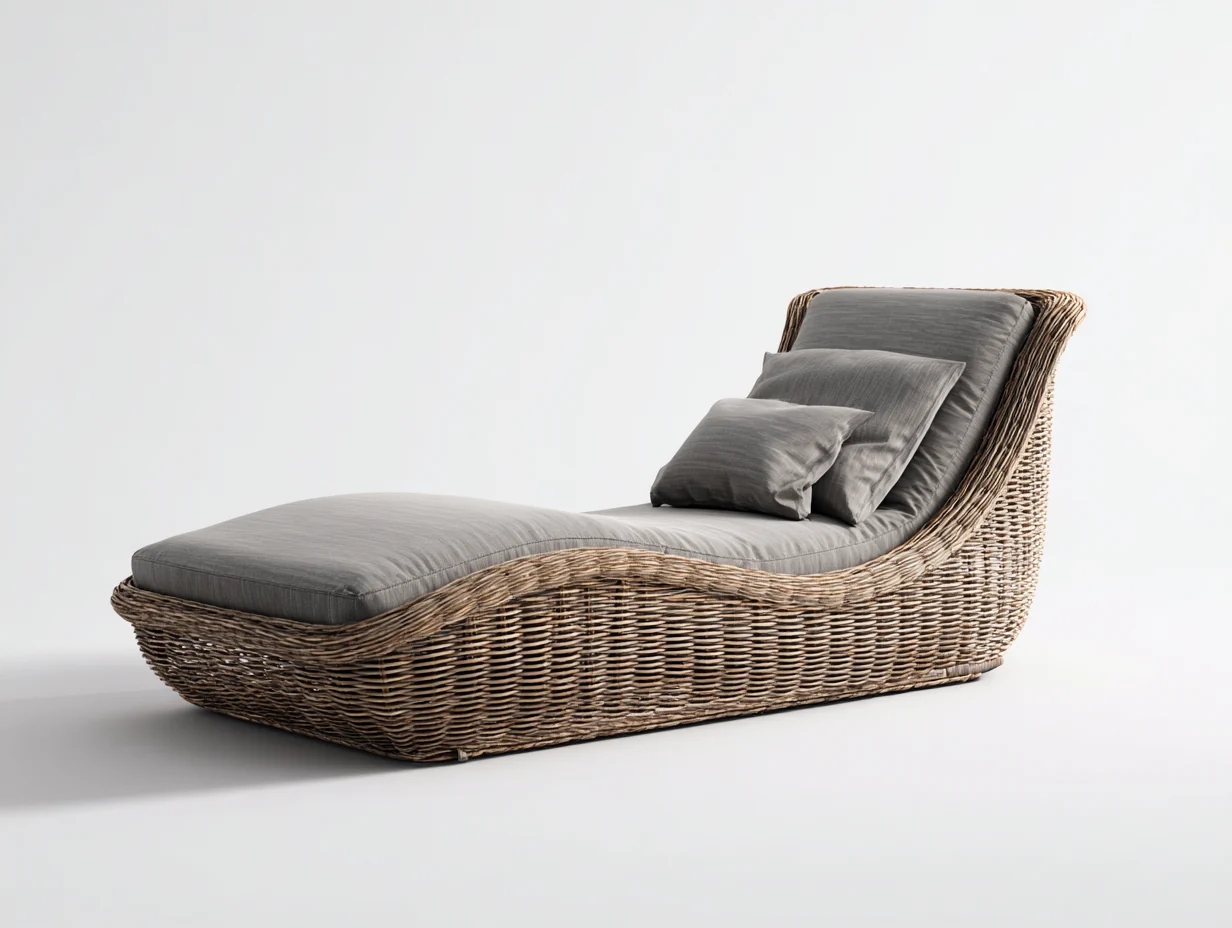 Tumbona de exterior 195x70x85 cm - ratán trenzado y cojín gris - diseño ergonómico para jardín y terraza - estilo natural moderno