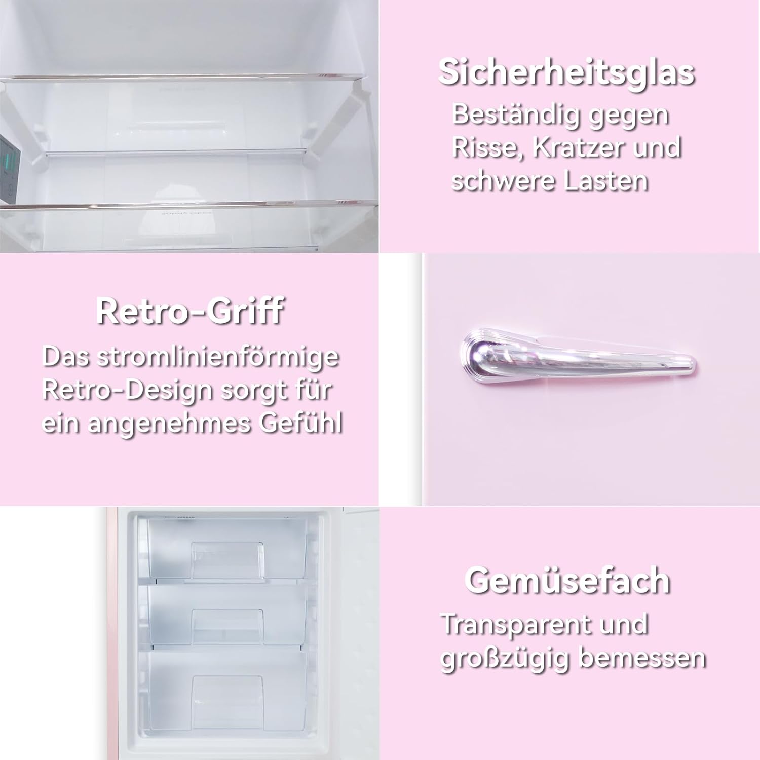 magictec Retro Kühlschrank Mit Gefrierfach Vintage 179cm,【Total No Frost Plus 】, 236L (168L/68L Gefrierfach) | Kühl Gefrierkombination Freistehend Retro | Elektronische Steuerung | Türalarm | Rosa