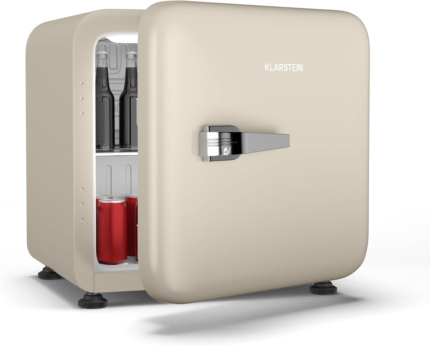 Klarstein Audrey Evo 43L Mini Kühlschrank - Retro-Design, Leise 40 dB, Verstellbare Füße, Wendetür, Kompressor Kühlung, Mechanischer Thermostat, Kühlschrank Klein für Schlafzimmer und Büros, Creme
