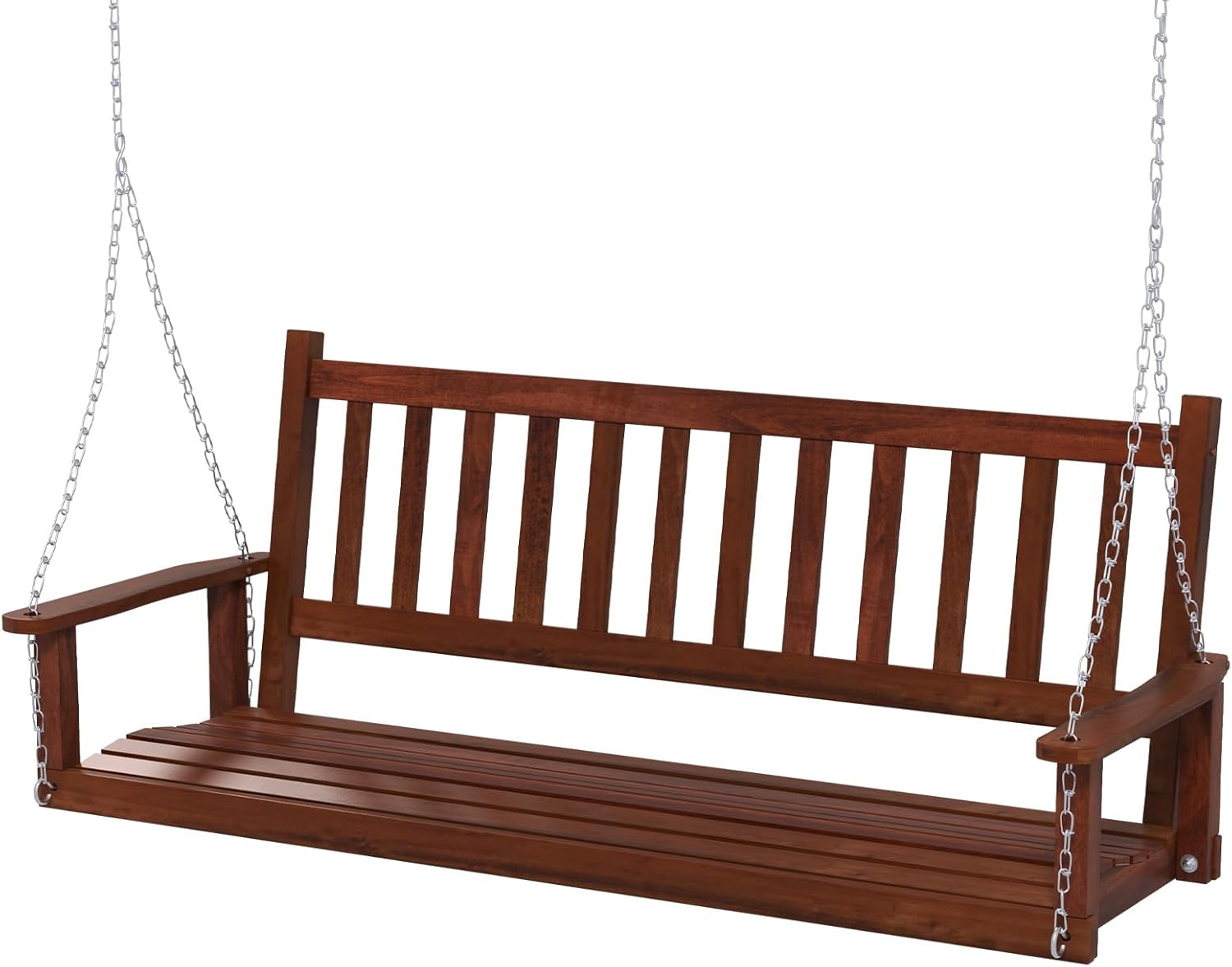 COSTWAY Hängebank aus Massivholz, 3-Sitzer Gartenschaukel zum Aufhängen, Hollywoodschaukel bis 360 kg belastbar, Outdoor-Schaukelbank für Terrasse, Garten, Hof, Braun, 168 x 65 x 63 cm