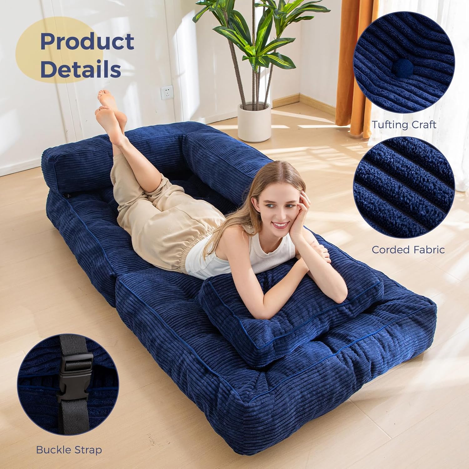 Folding Sofa Bed L-Shaped Convertible Sofa Bed with Armrests and Pillows