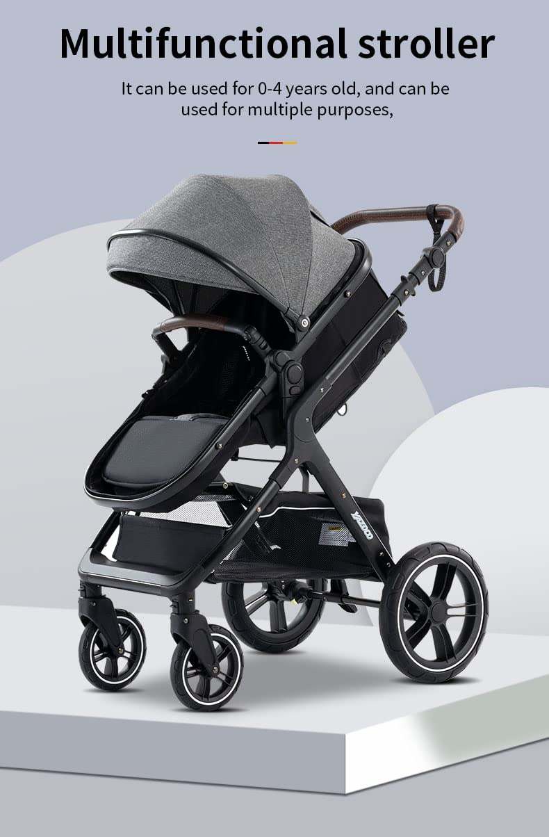 YAZOCO kinderwagen 3 in 1 Buggy Babybett Komplett Set Einem Klick Zusammenklappbarer Kinderwagen, KombiKinderwagen Aluminiumrahmen für Neugeborene Sitzzubehör (1 schwarz)