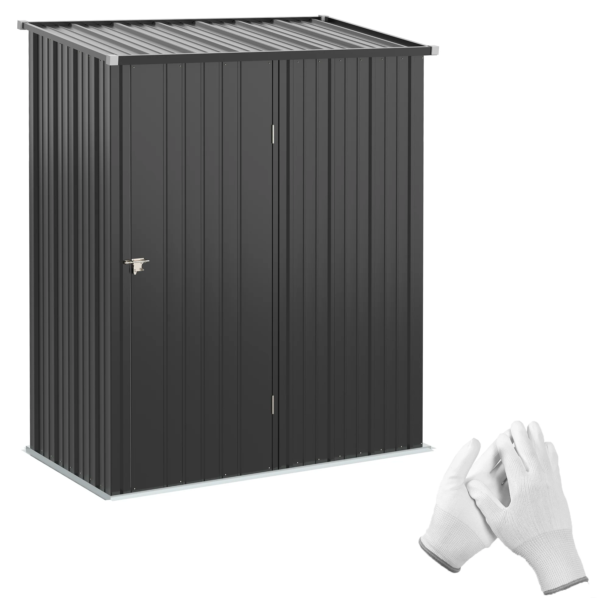 Outsunny Tuinschuur Gereedschapsschuur, afsluitbare deur, weerbestendig, incl. schappen, 161,5 cm x 94,5 cm x 196 cm, Zwart